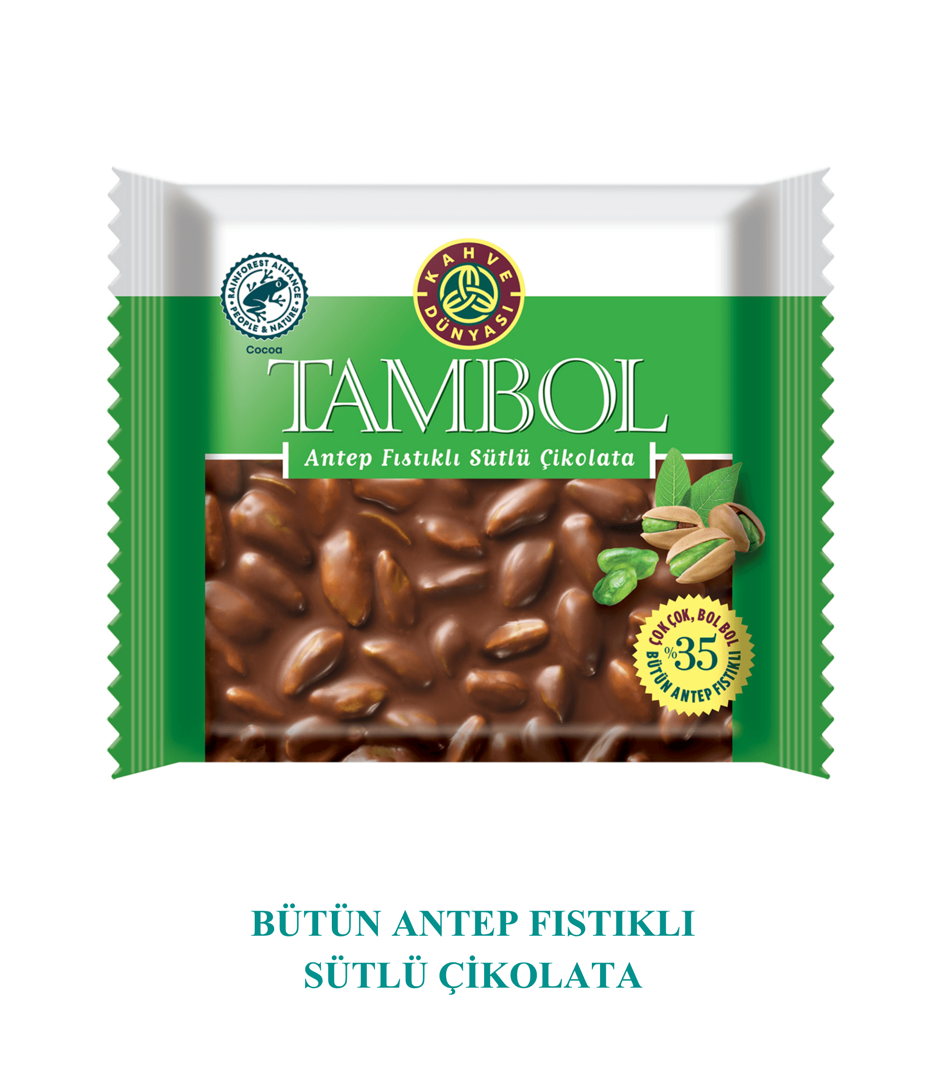 TamBol Bütün Antep Fıstıklı Tablet Sütlü Çikolata Kahve Dünyası 77gr