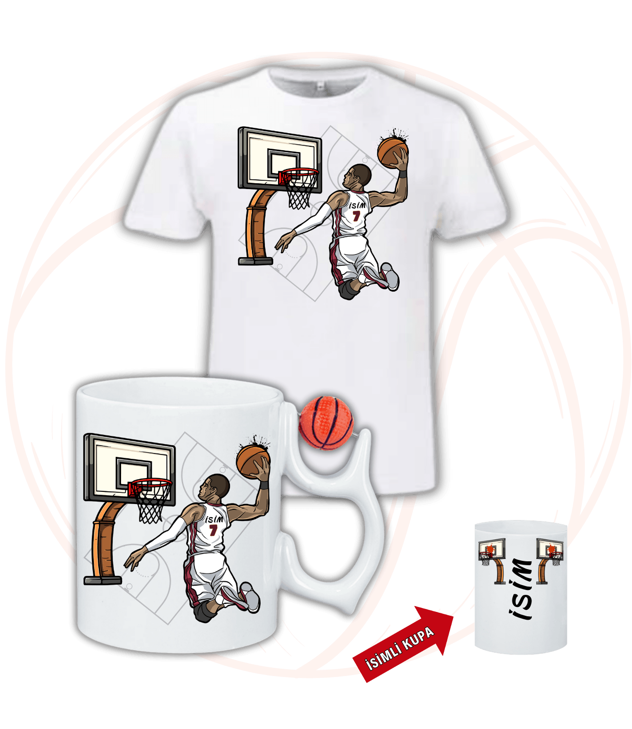 Basketbol Erkek Oyunculu Basketbol Toplu Kupa + Baskılı Pamuklu Tişört Kombin-2