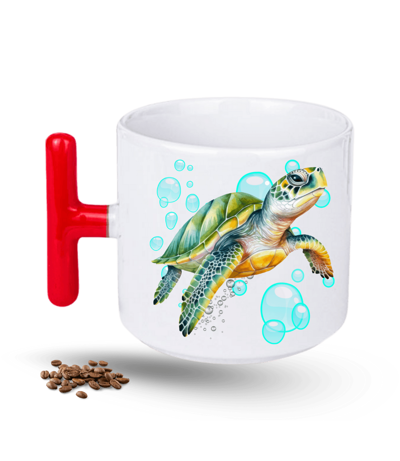 Caretta Su Kaplumbağa Baskılı T Saplı Porselen Kupa Bardak
