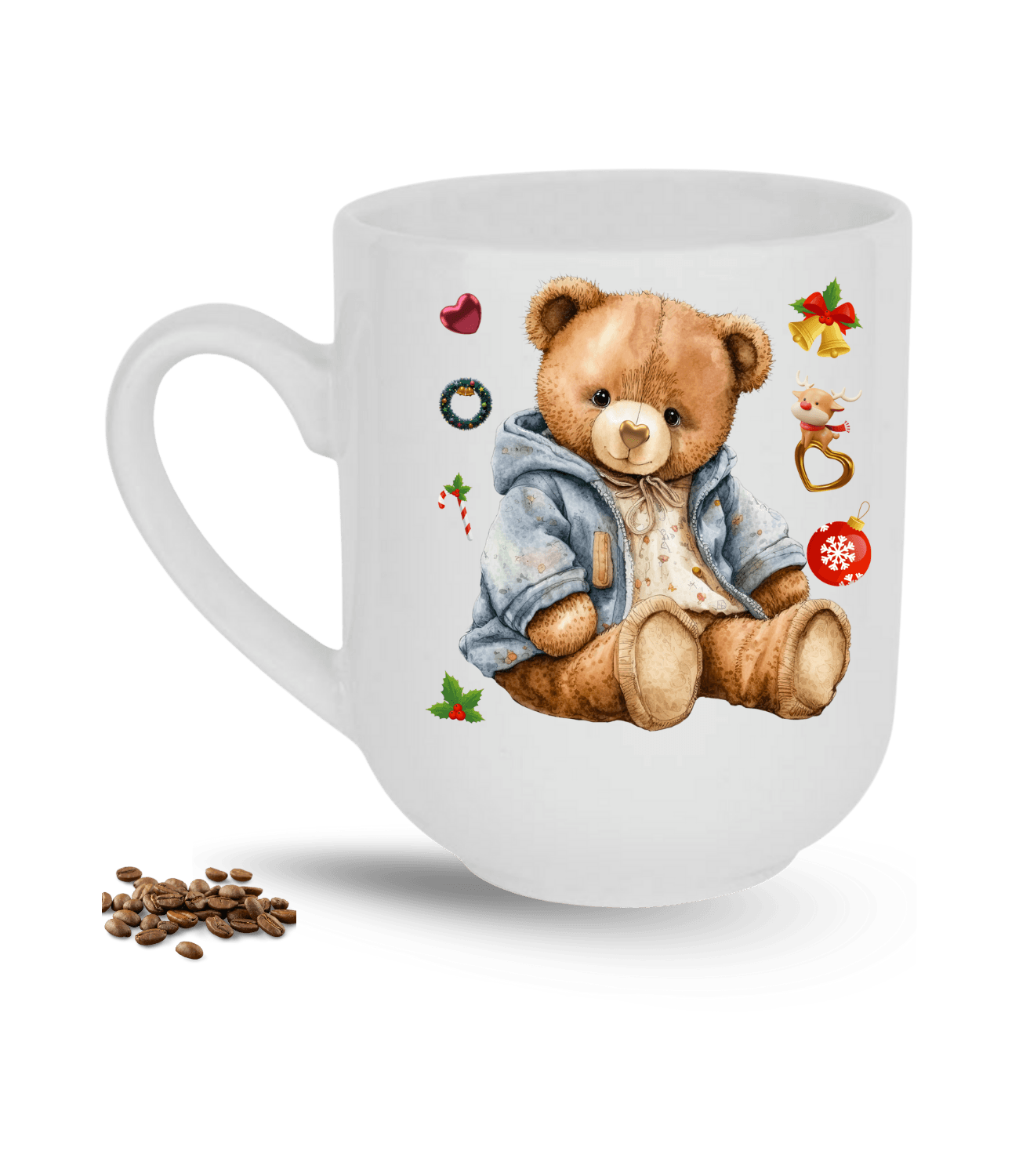 Noel Temalı Yılbaşı Teddy Ayıcık Baskılı Elit Lüx Porselen Kupa Bardak