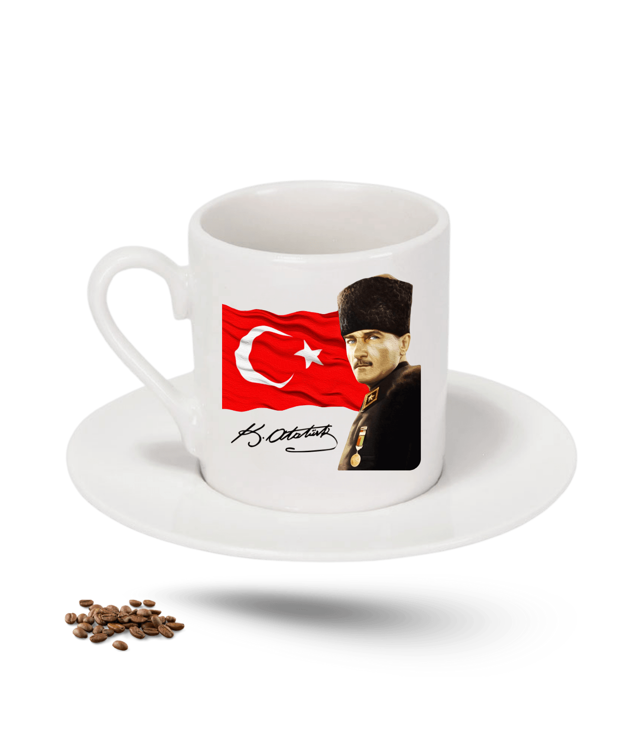 Atatürk İmza Temalı Bayrak Baskılı Porselen Türk Kahvesi Fincanı Tekli