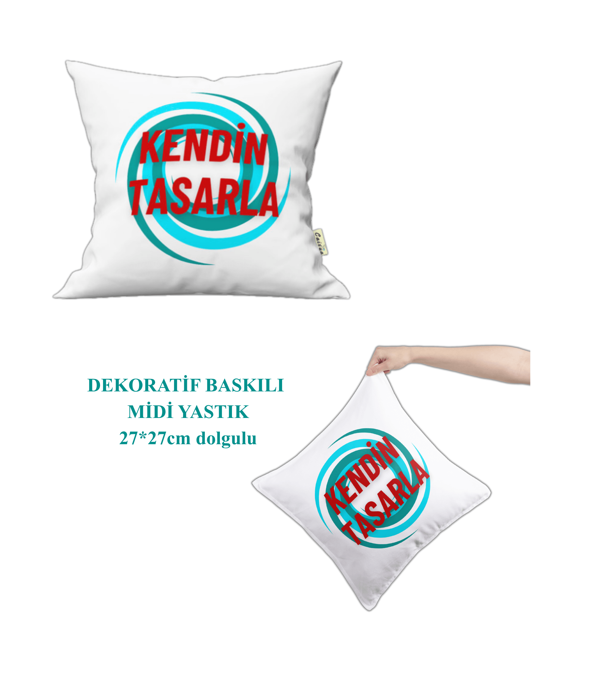 Kişiye Özel Baskılı Dekoratif Midi Yastık Kırlent 27x27cm Dolgulu