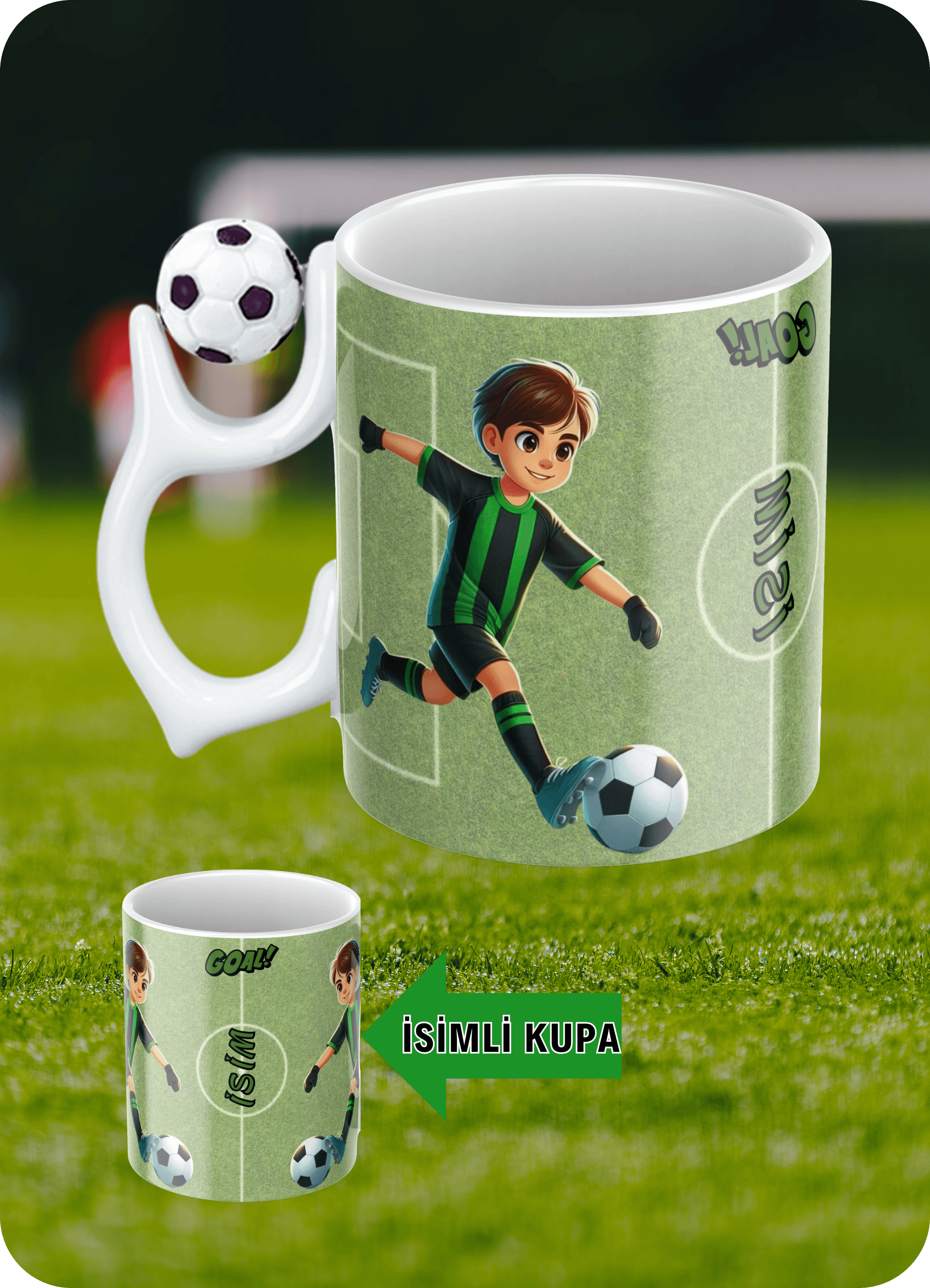 Futbol Toplu Yeşil Siyahlı Formalı Futbolcu İsimli Taraftar Kupa Bardak Çay Kahve Fincanı