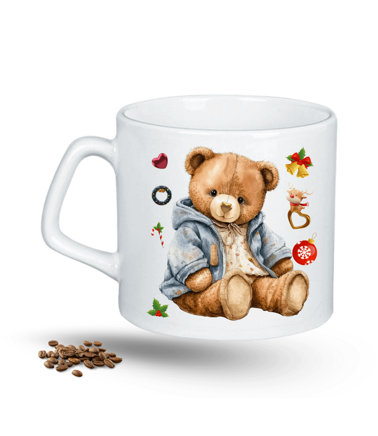 Noel Temalı Yılbaşı Teddy Ayıcık Baskılı Porselen Afilli Kupa Bardak