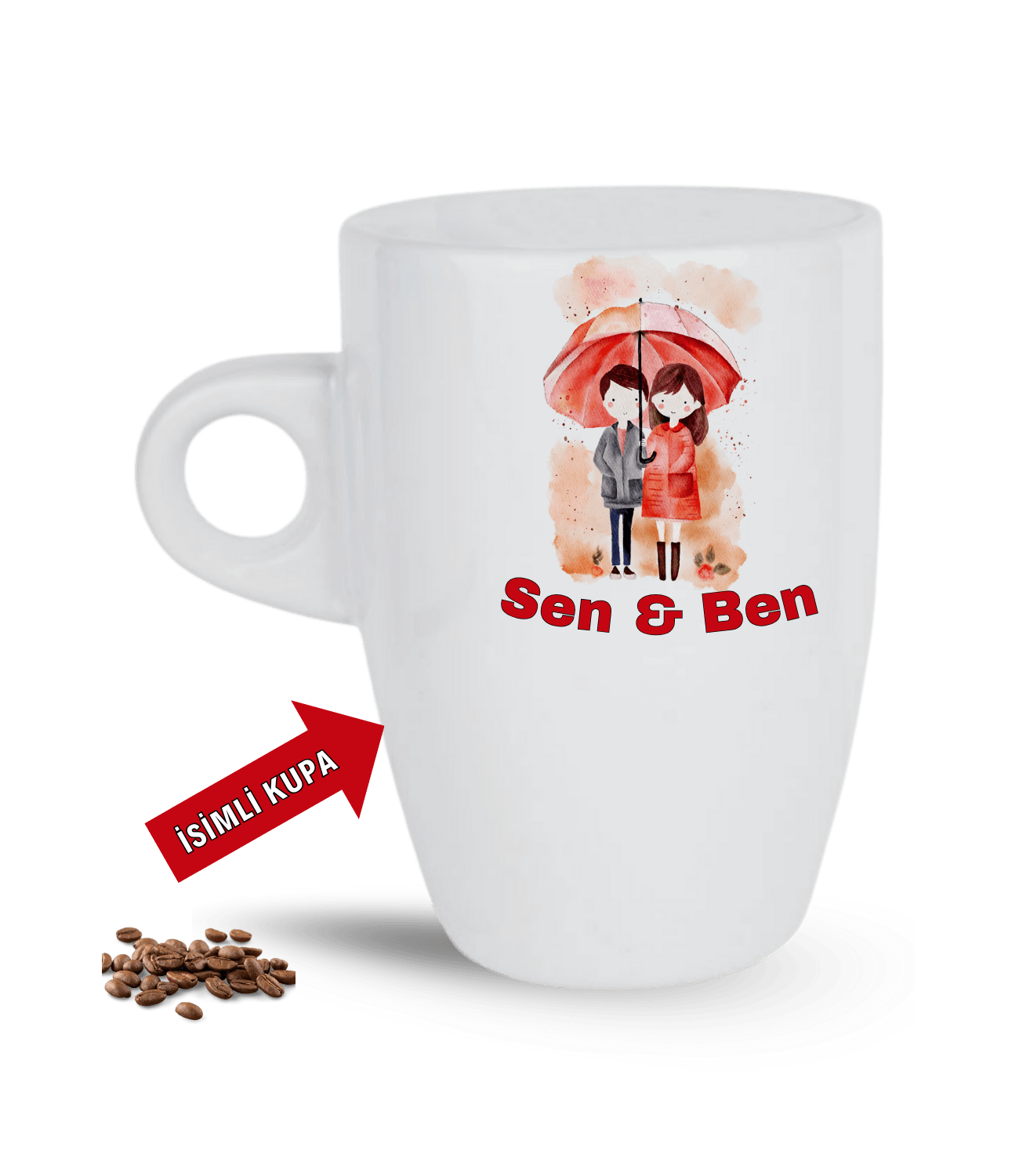 Aşk Temalı Sen ve Ben İsimli Kupa Kalpli Baskılı Porselen Latte Kupa Bardak-4