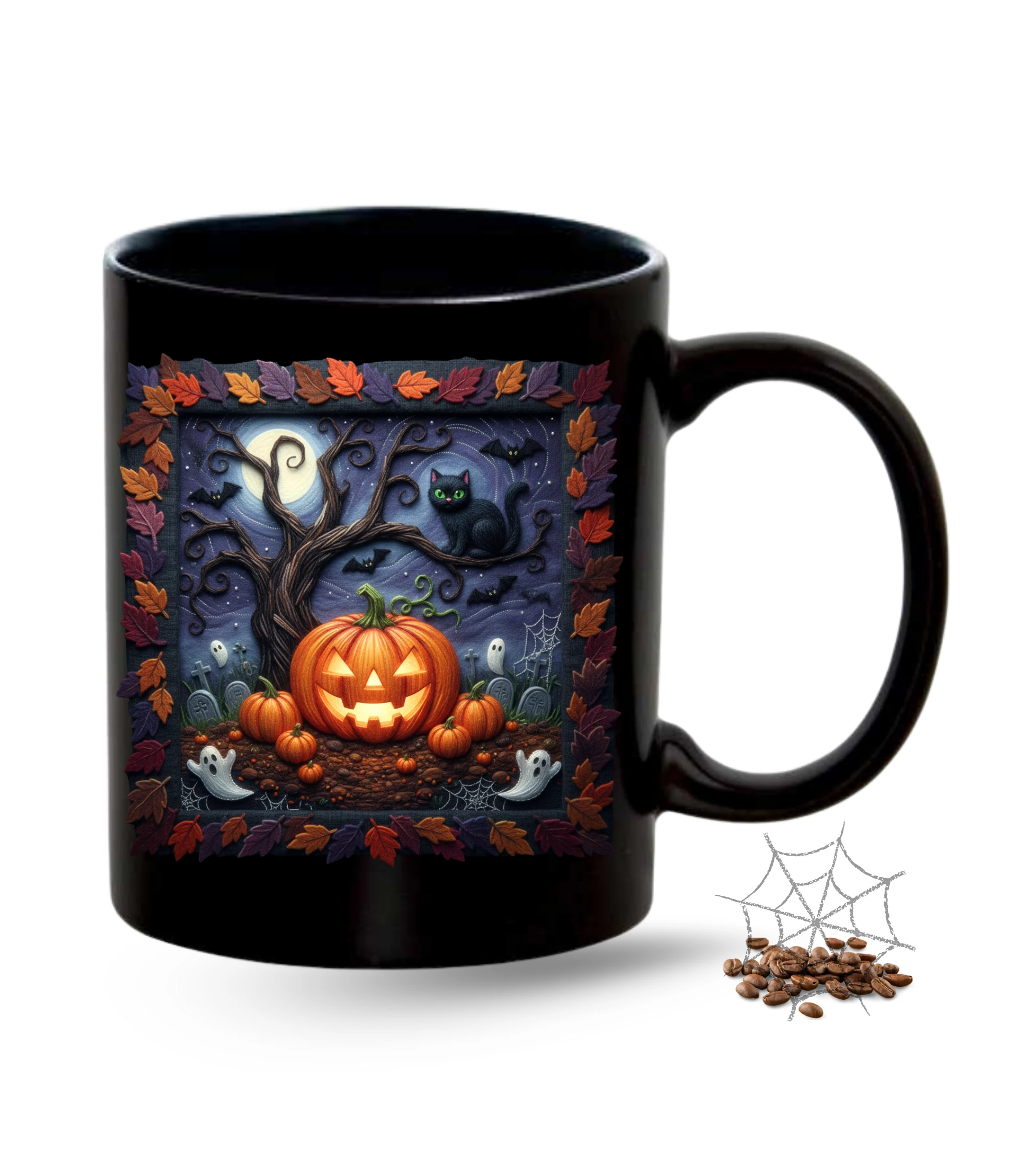 Cadılar Bayramı Helloween Temalı Baskılı Siyah Porselen Kupa Bardak