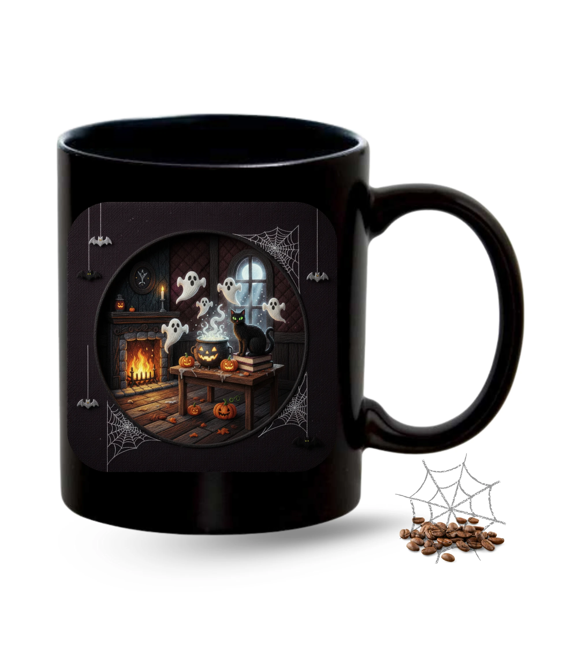 Helloween Cadılar Bayramı Temalı Baskılı Siyah Porselen Kupa Bardak