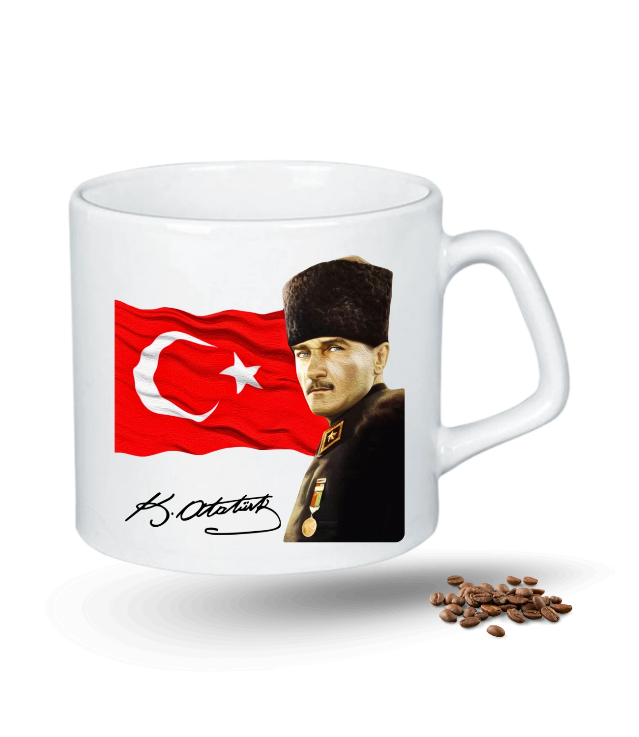 Atatürk İmza Temalı Bayrak Baskılı Porselen Afilli Kupa Bardak