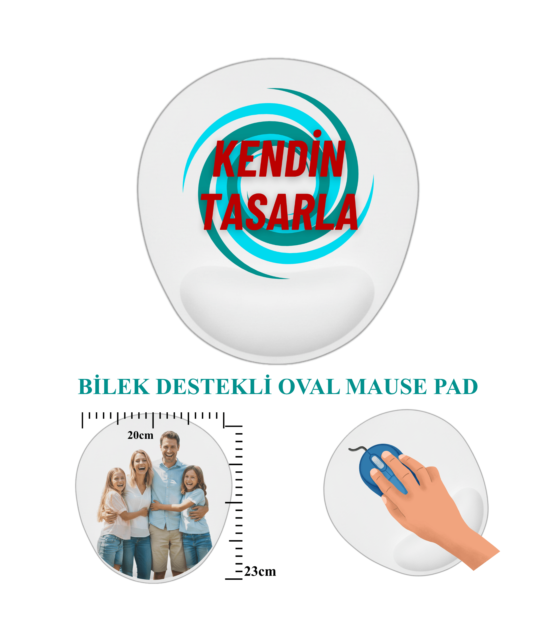 Kişiye Özel Baskılı Oval Bilek Destekli Mause Ped