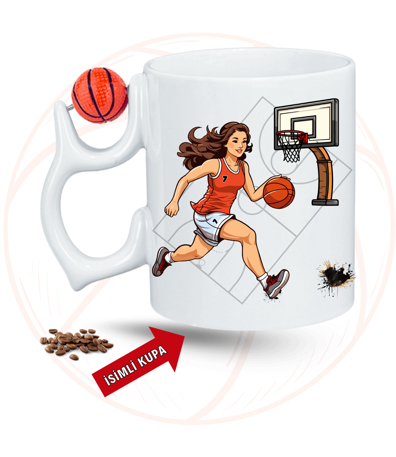 Basketbol Kadın Oyunculu Basketbol Toplu Kupa + Baskılı Pamuklu Tişört Kombin-1