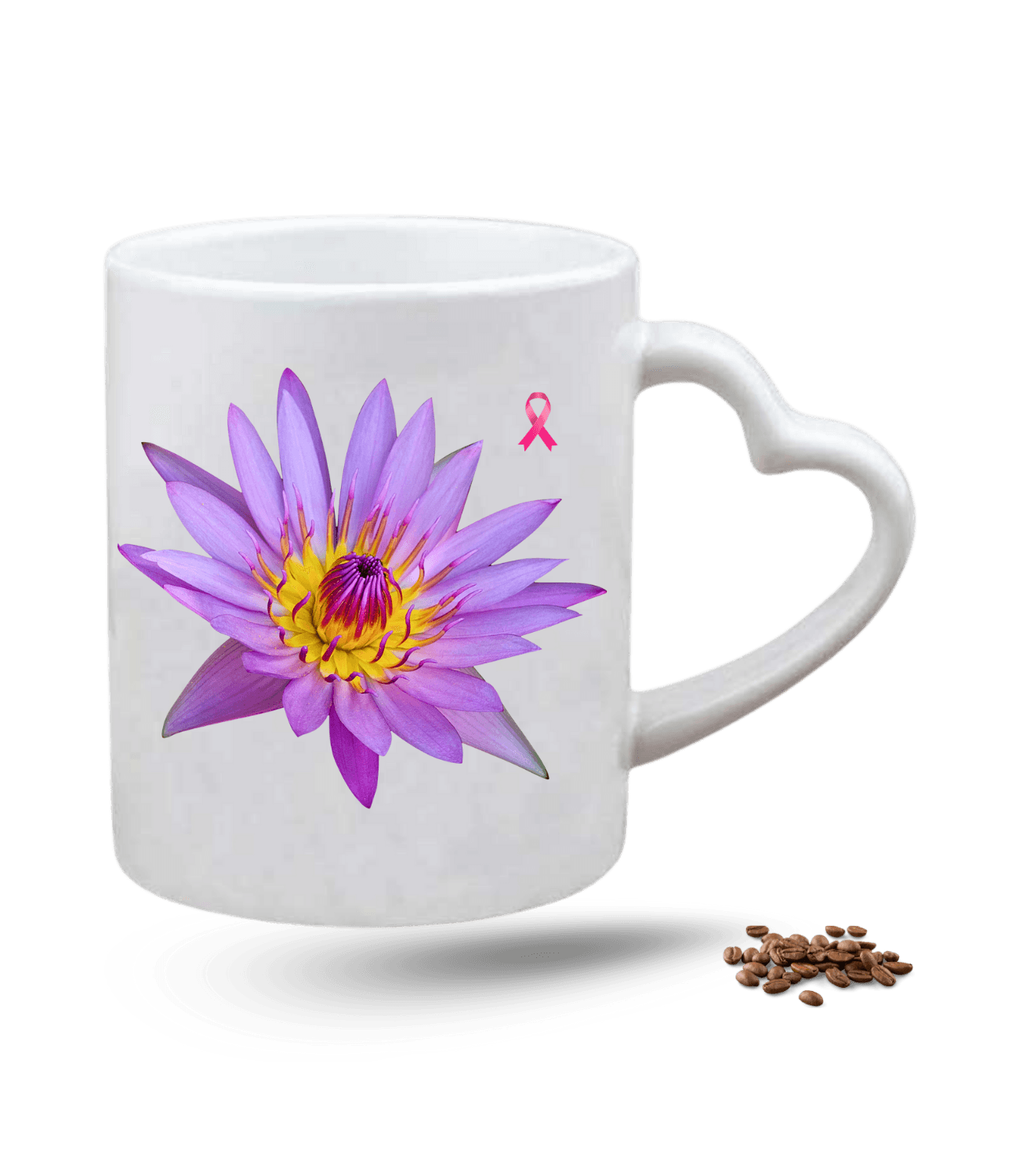 Mor Lotus Çiçeği Baskılı Porselen Kalp Kulp Kupa Bardak