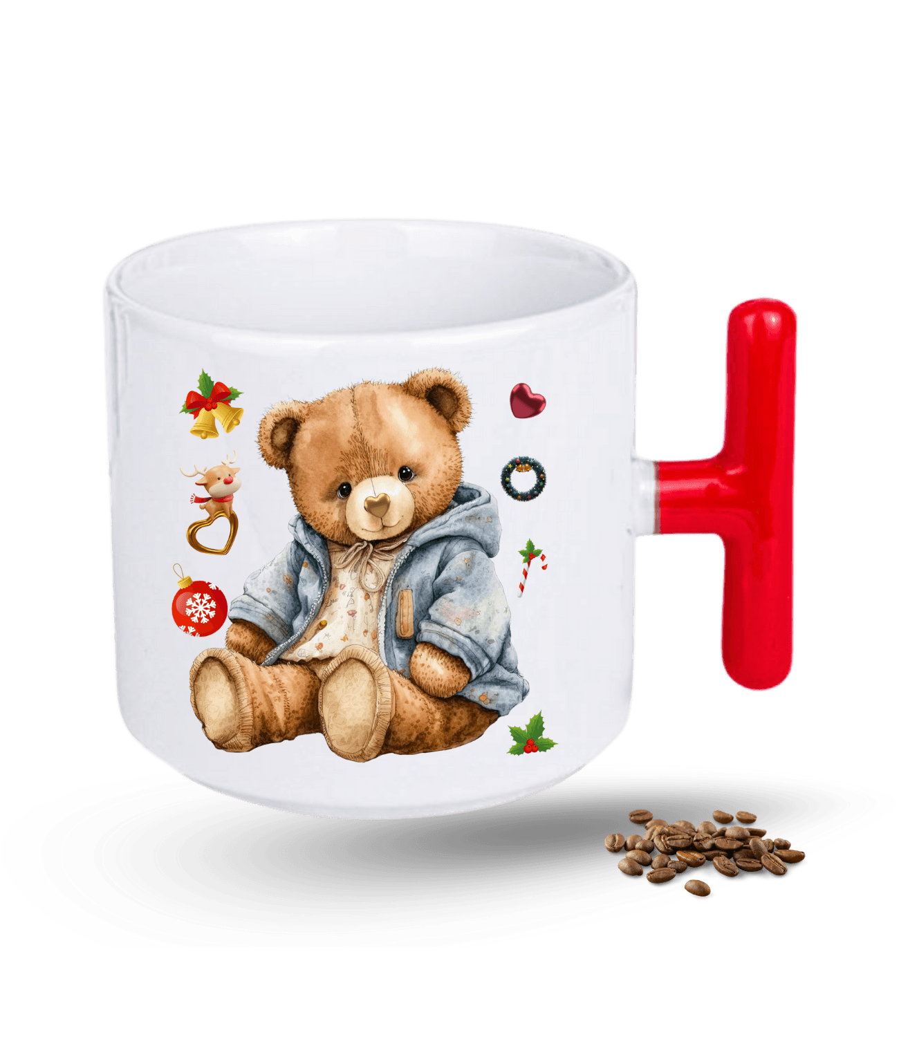 Noel Temalı Yılbaşı Teddy Ayıcık Baskılı T Saplı Porselen Kupa Bardak