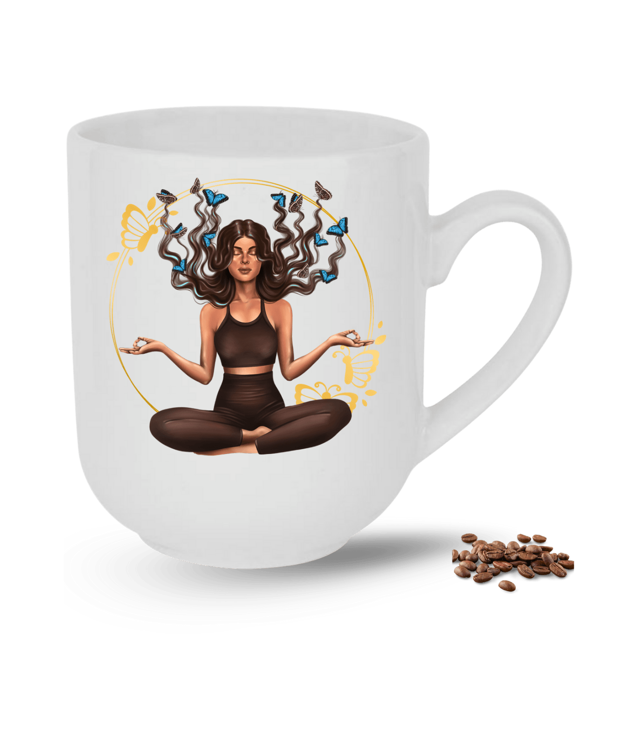 Yoga Temalı Kelebek Saçlı Kız Baskılı Elit Lüx Porselen Kupa Bardak