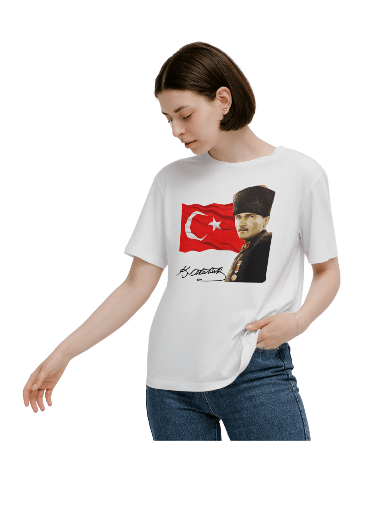 Atatürk Temalı Bayrak Baskılı Unisex Tişört