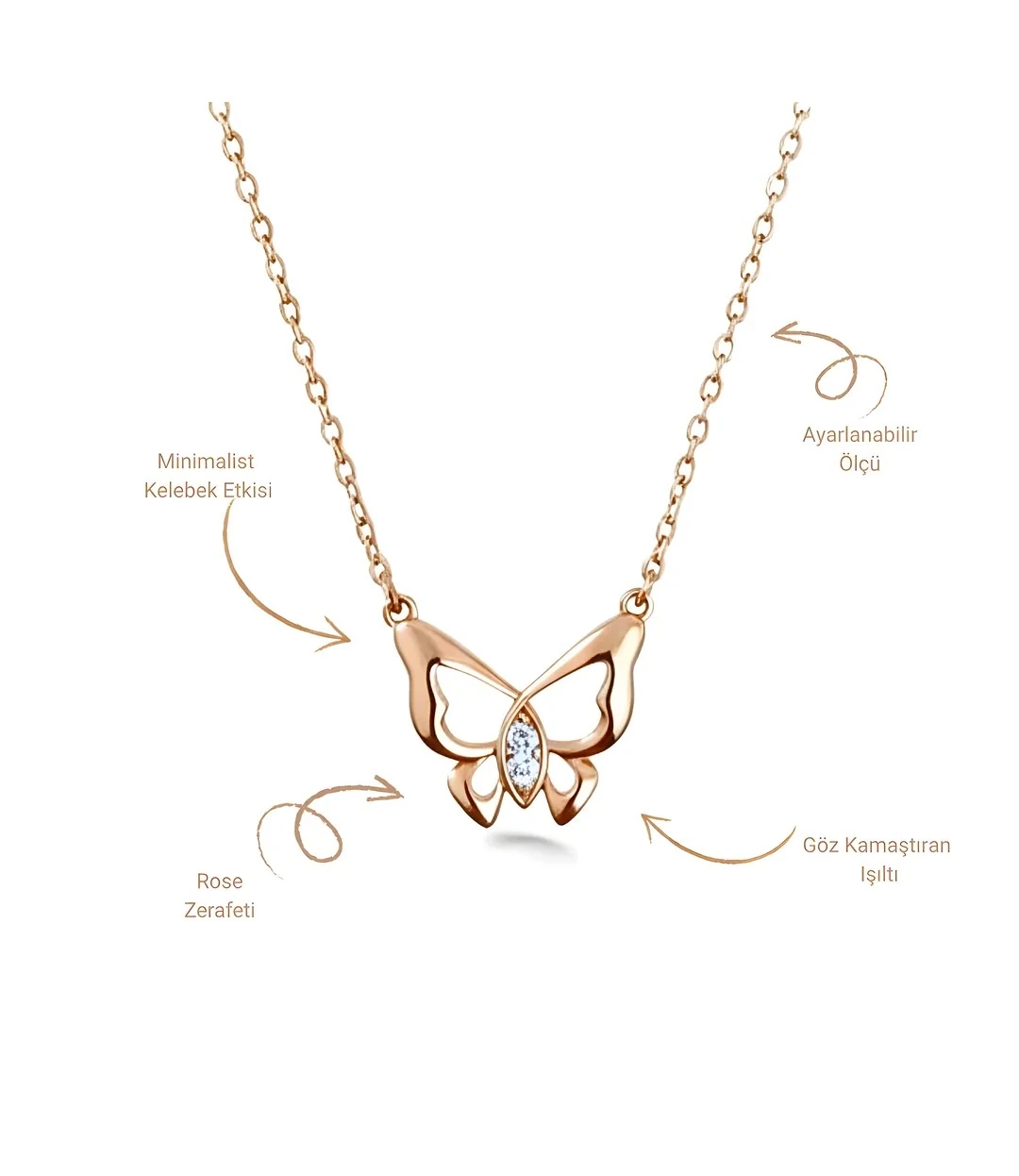 Kelebek Kolye Minimalist Rose Altın Kaplama Vip Seri Kolye Xuping 43cm