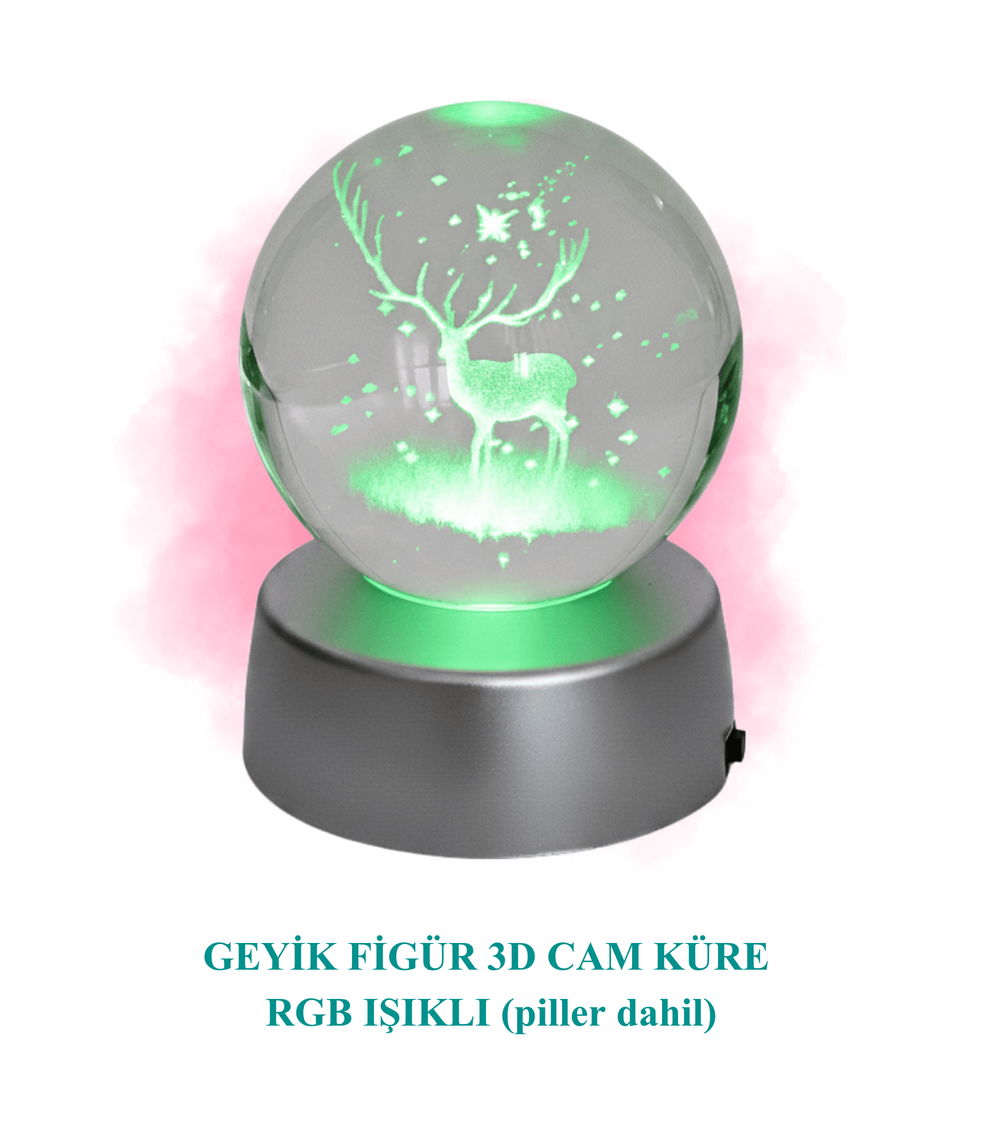 Cam Küre Rgb Işıklı Noel Geyik Temalı Renk Değiştiren Standlı Pilli