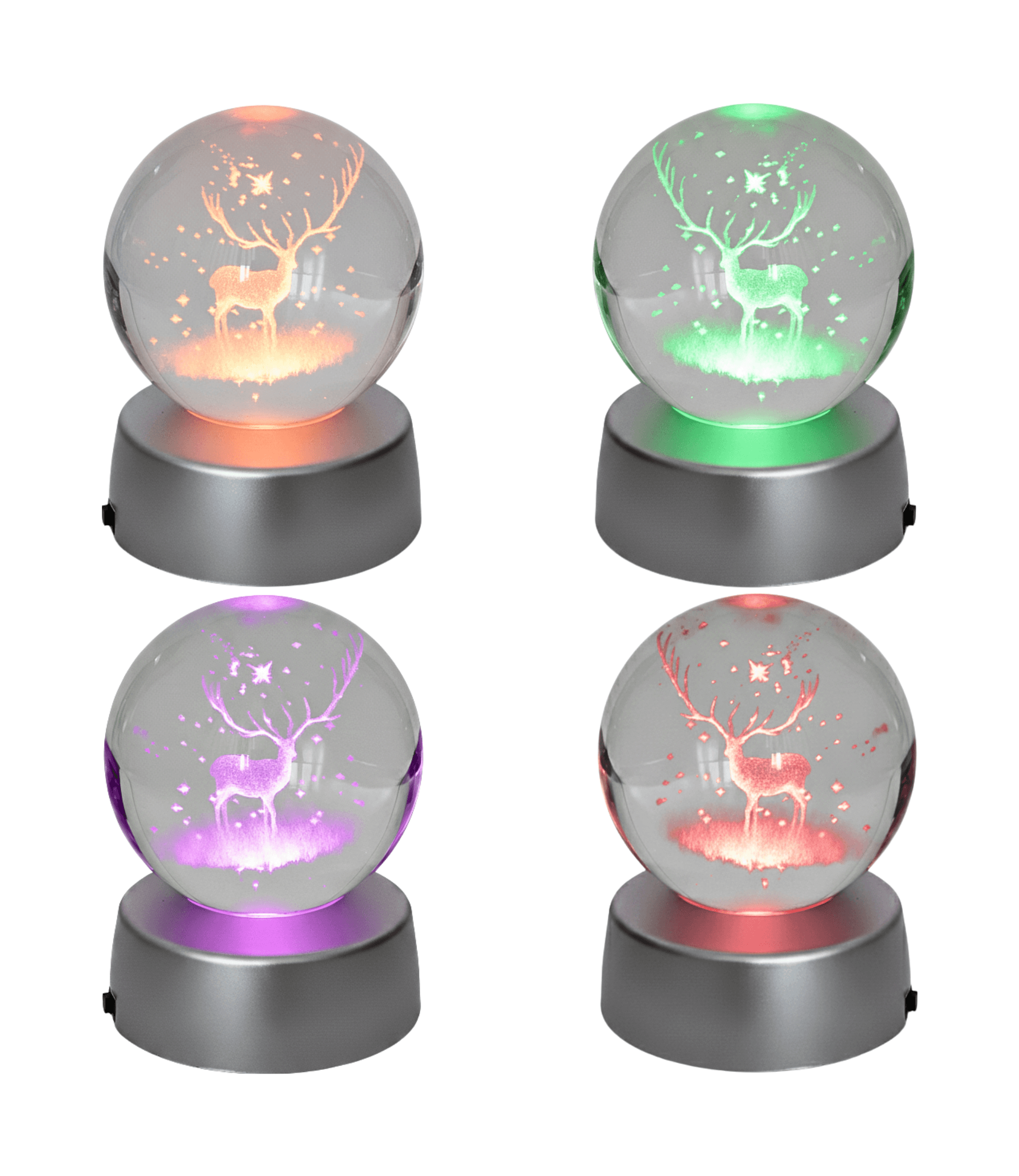 Cam Küre Rgb Işıklı Noel Geyik Temalı Renk Değiştiren Standlı Pilli