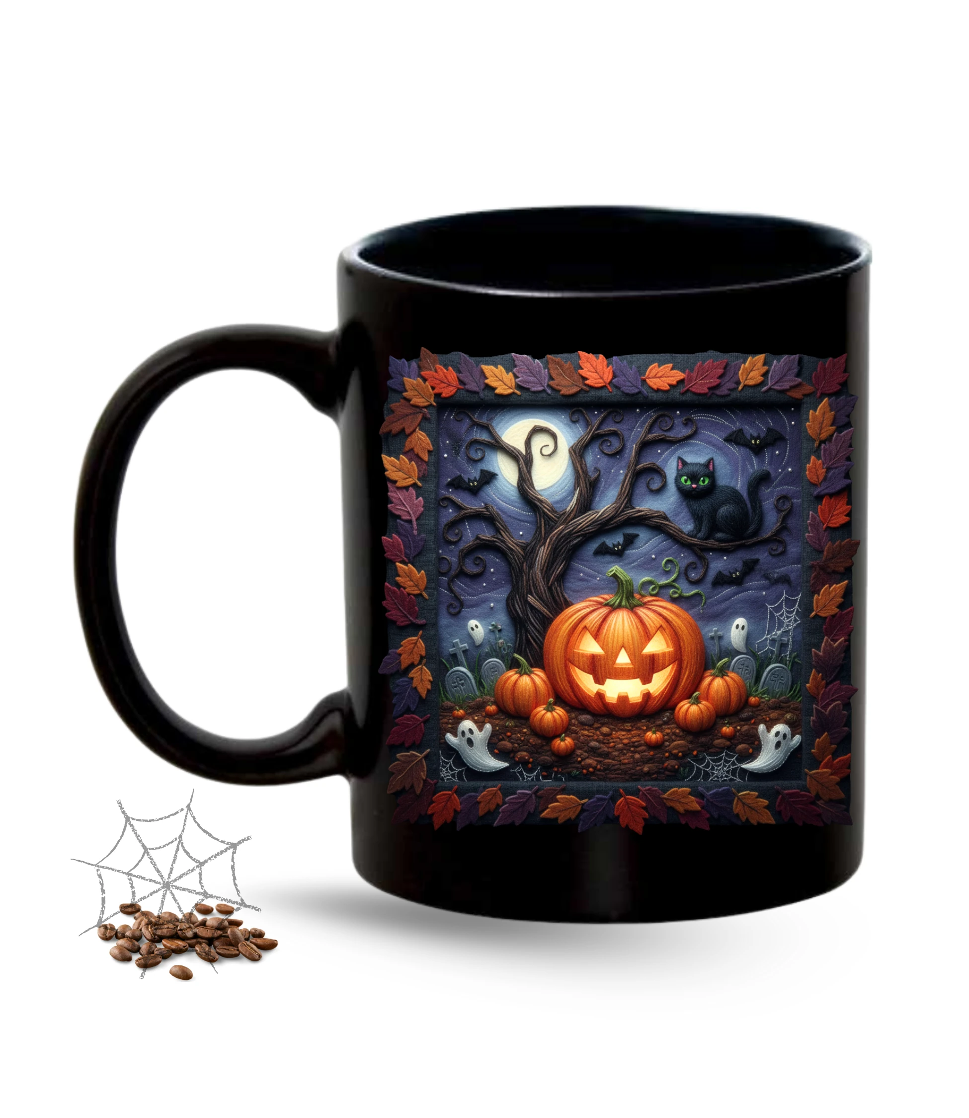 Cadılar Bayramı Helloween Temalı Baskılı Siyah Porselen Kupa Bardak