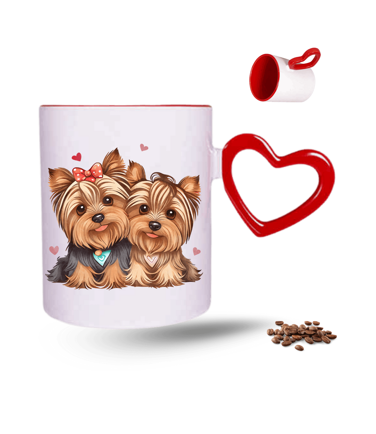 Terrier Cute Köpek Sever Kalpli Baskılı Kırmızı Kalpli Porselen Kupa Bardak