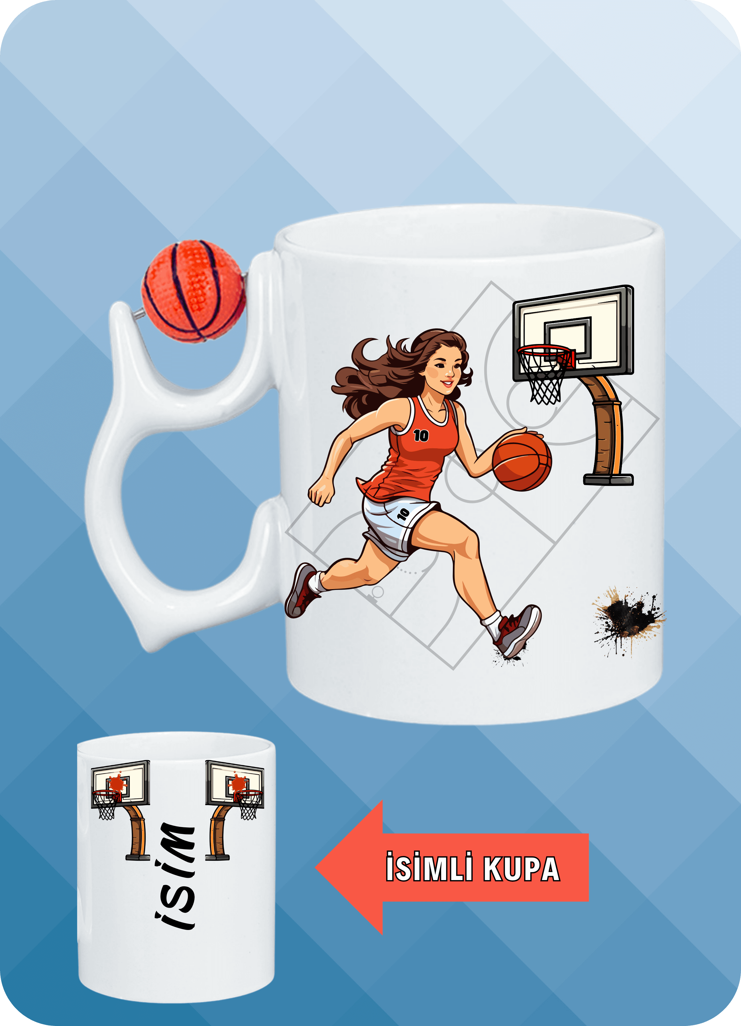 Basketbol Toplu Kadın Basketbolcu Basket Sever Kupa Bardak Çay Kahve Fincanı-1