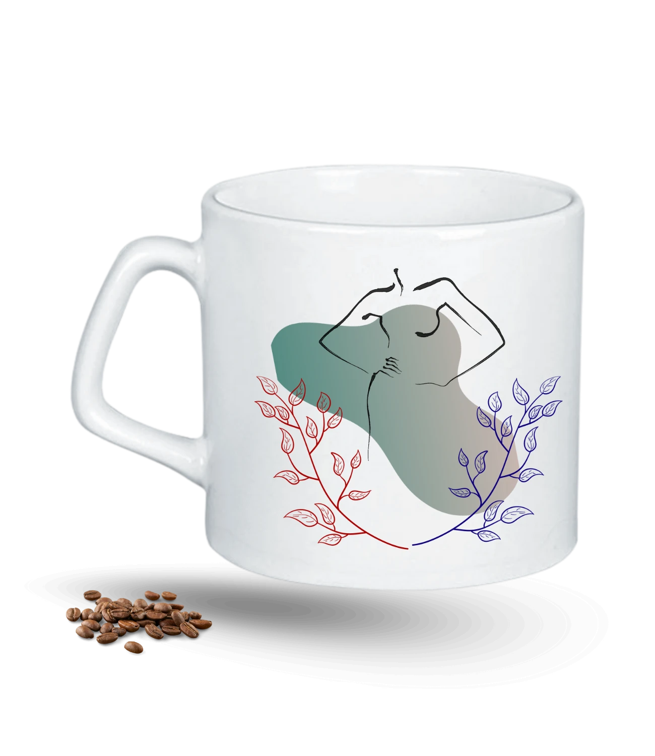 Sluet Temalı Modern Kadın Baskılı Porselen Afilli Kupa Bardak