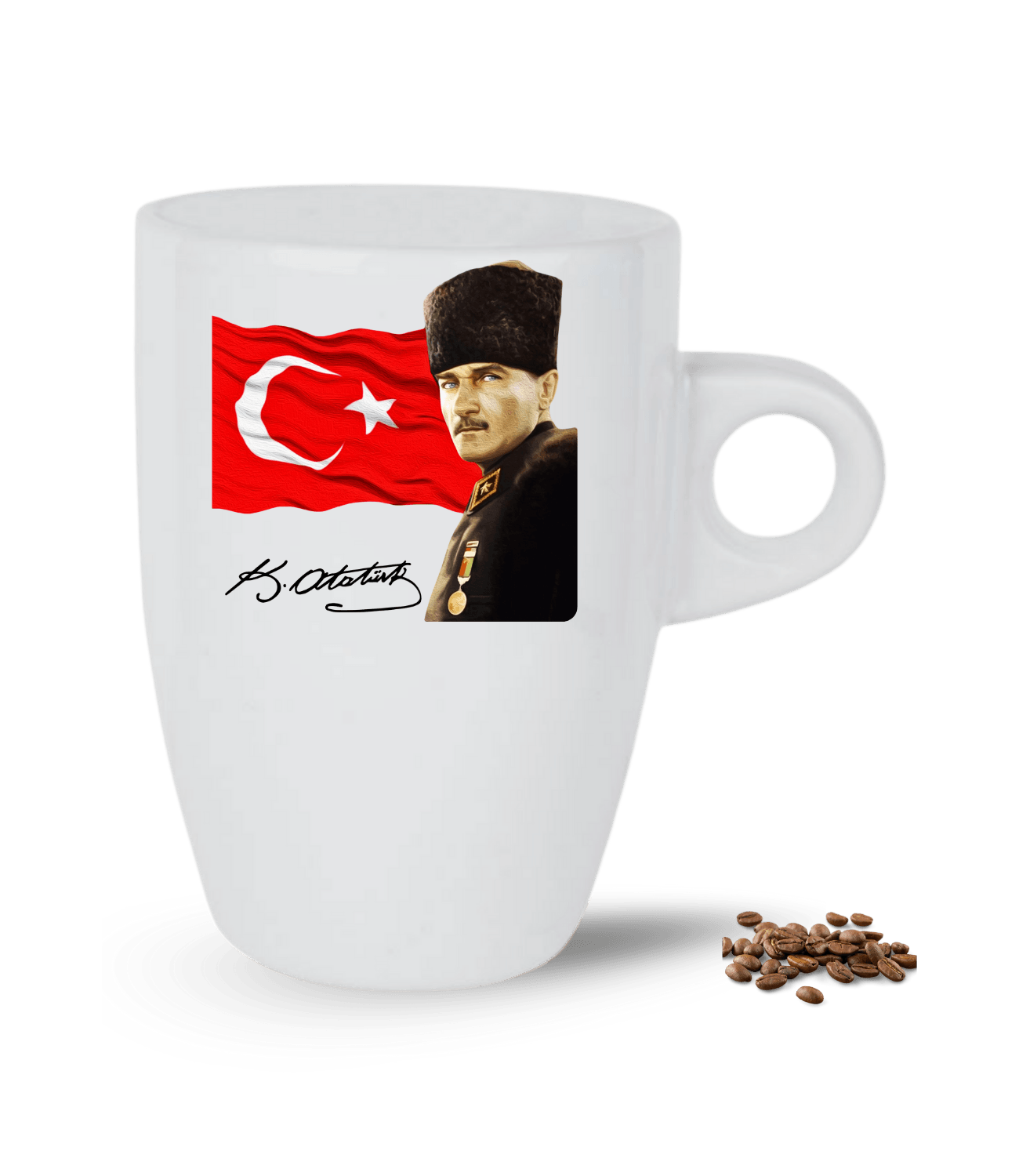 Atatürk İmza Temalı Bayrak Baskılı Porselen Latte Kupa Bardak