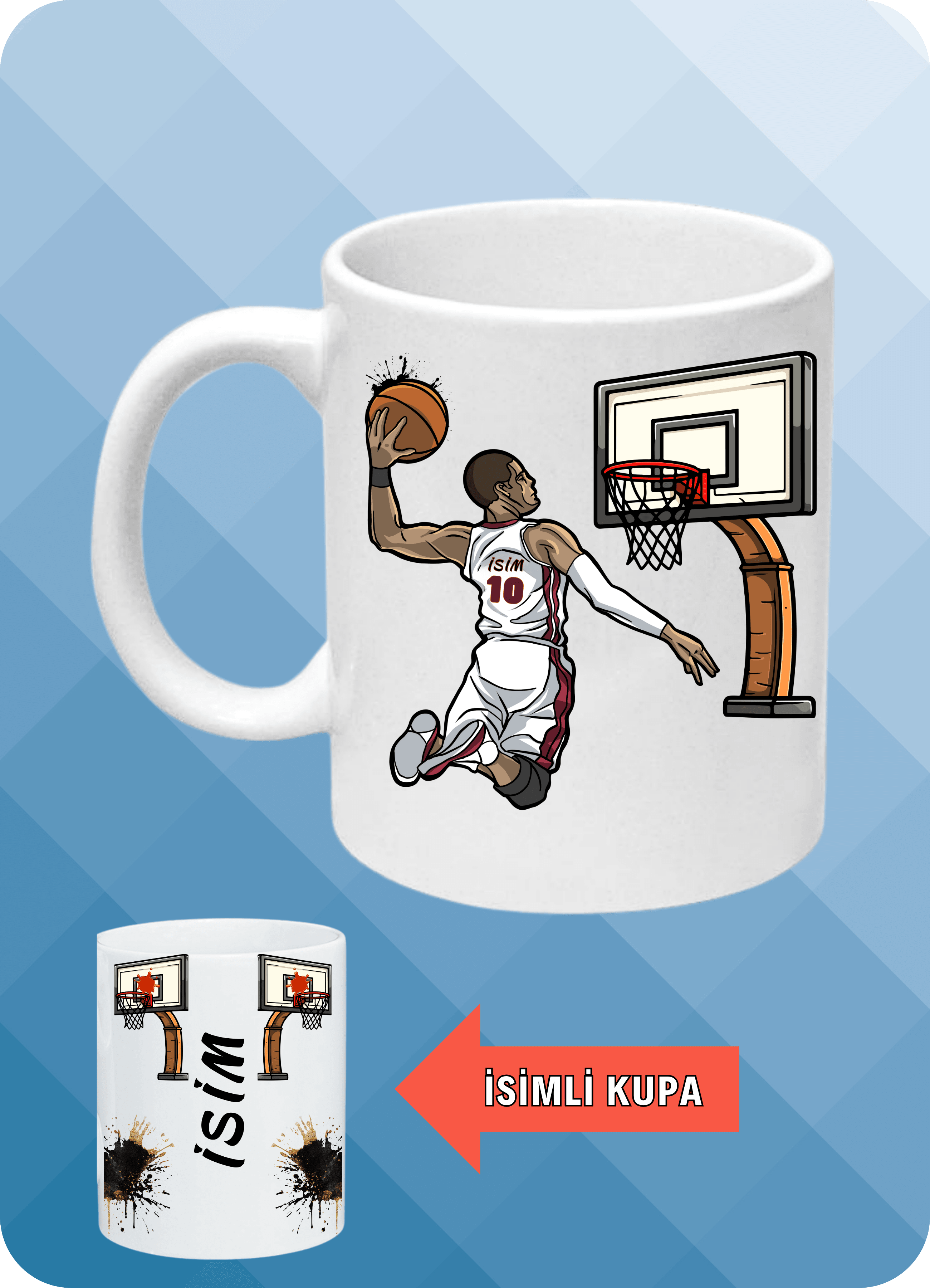 Basketbol Temalı Erkek Basketbolcu Baskılı Basket Sever Kupa Bardak Çay Kahve Fincanı-2