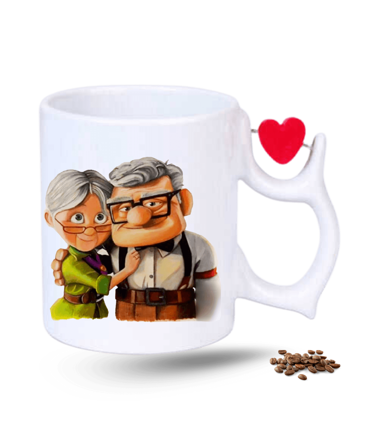 Yukarı Bak Yaşlı Çift Carl and Ellie Baskılı Porselen Dönen Kalp Figürlü Kupa Bardak