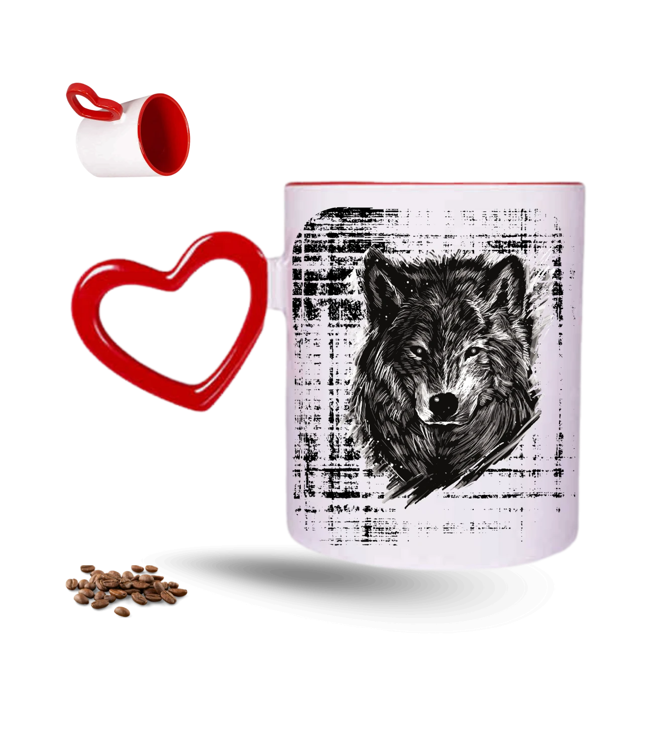 Kurt Asena Temalı Baskılı Kırmızı Kalpli Porselen Kupa Bardak