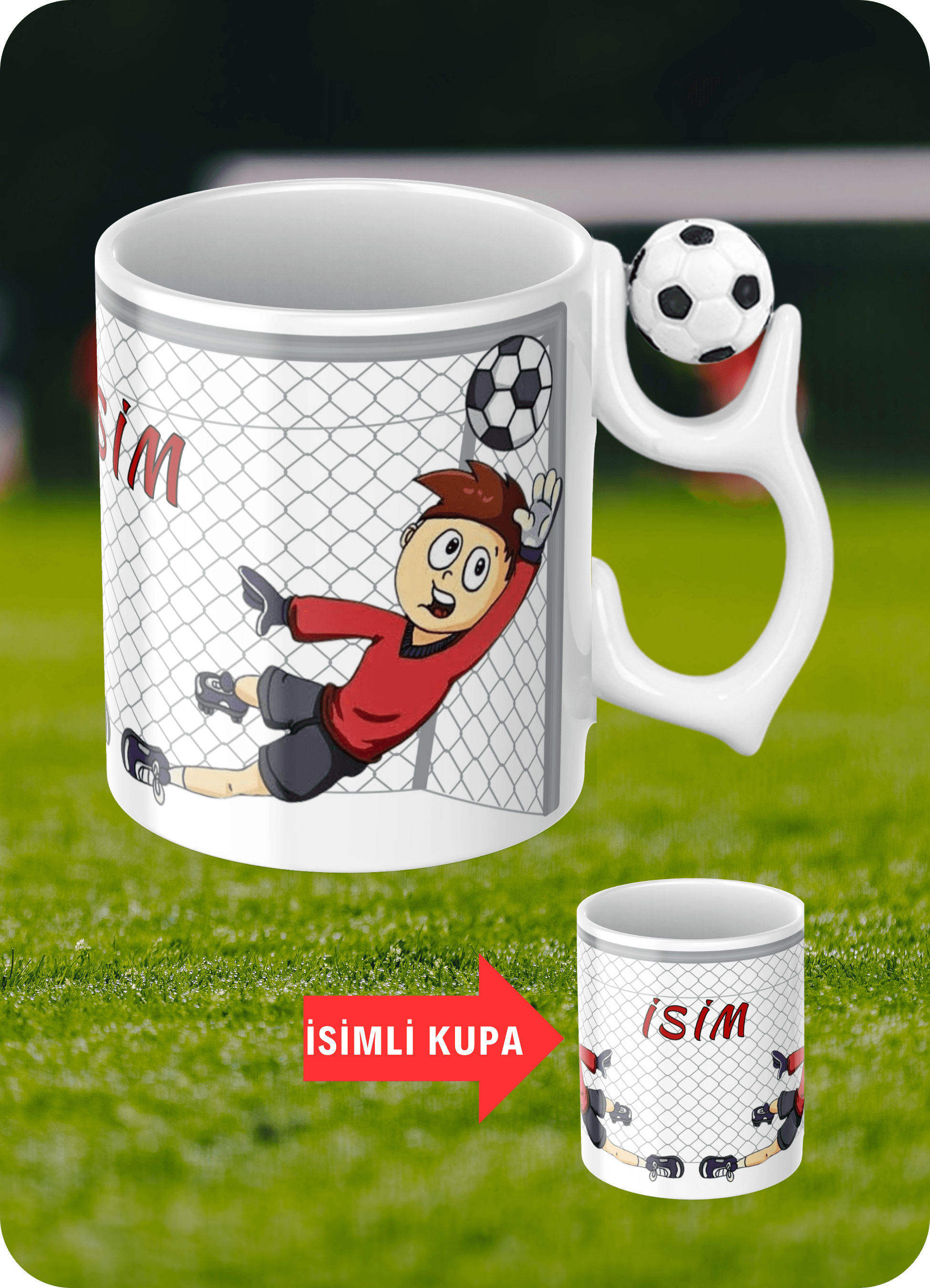 Futbol Toplu Kaleci Temalı İsimli Taraftar Kupa Bardak Çay Kahve Fincanı-1