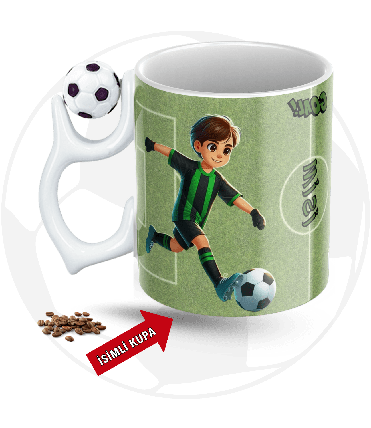 Yeşil Siyah Forma Oyunculu Futbol Toplu Kupa + Baskılı Pamuklu Tişört Kombin