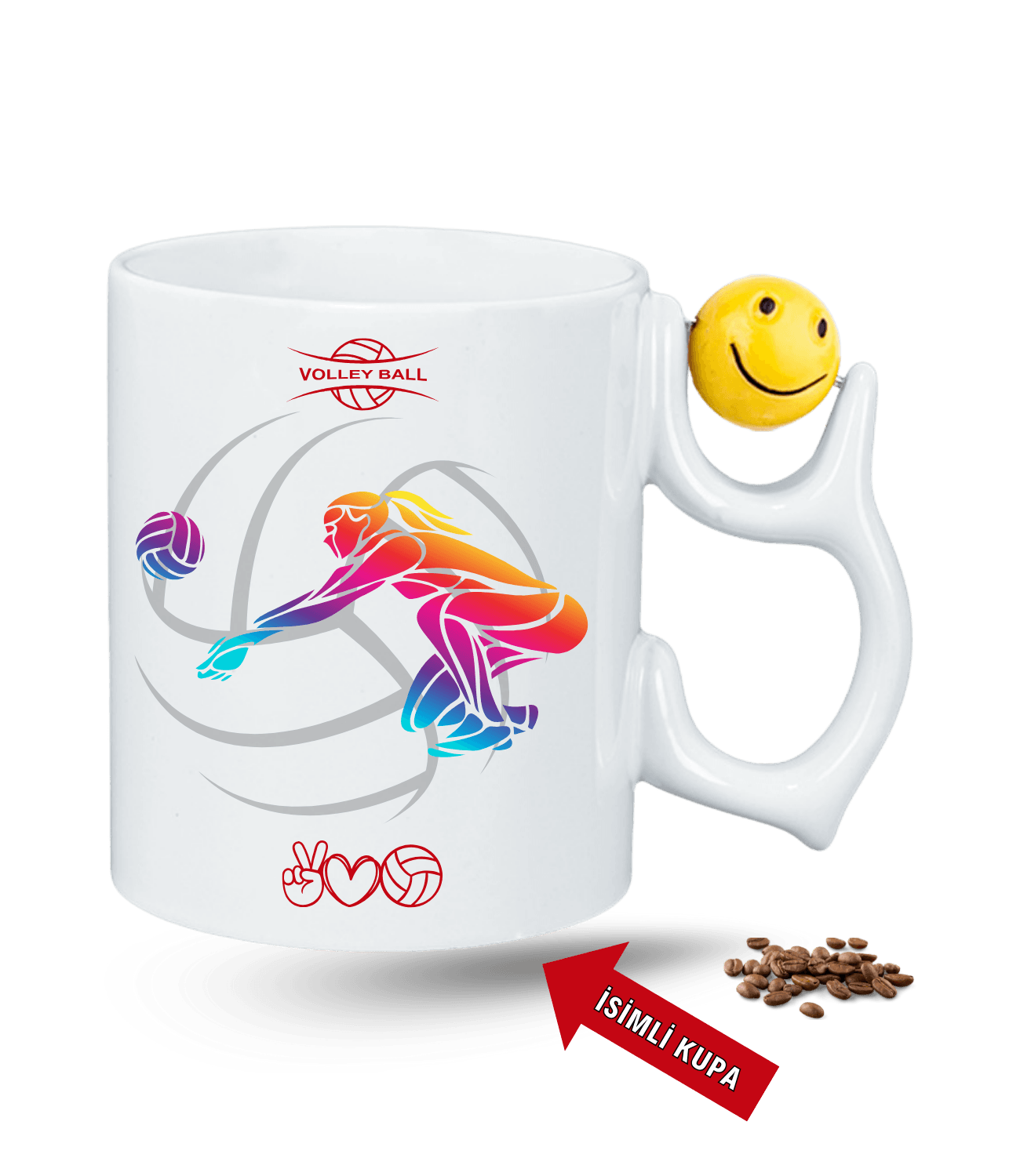 Voleybol Temalı Pasör Kadın Oyuncu Libero Baskılı Emoji Dönen Toplu Kupa Bardak Çay Kahve Fincanı