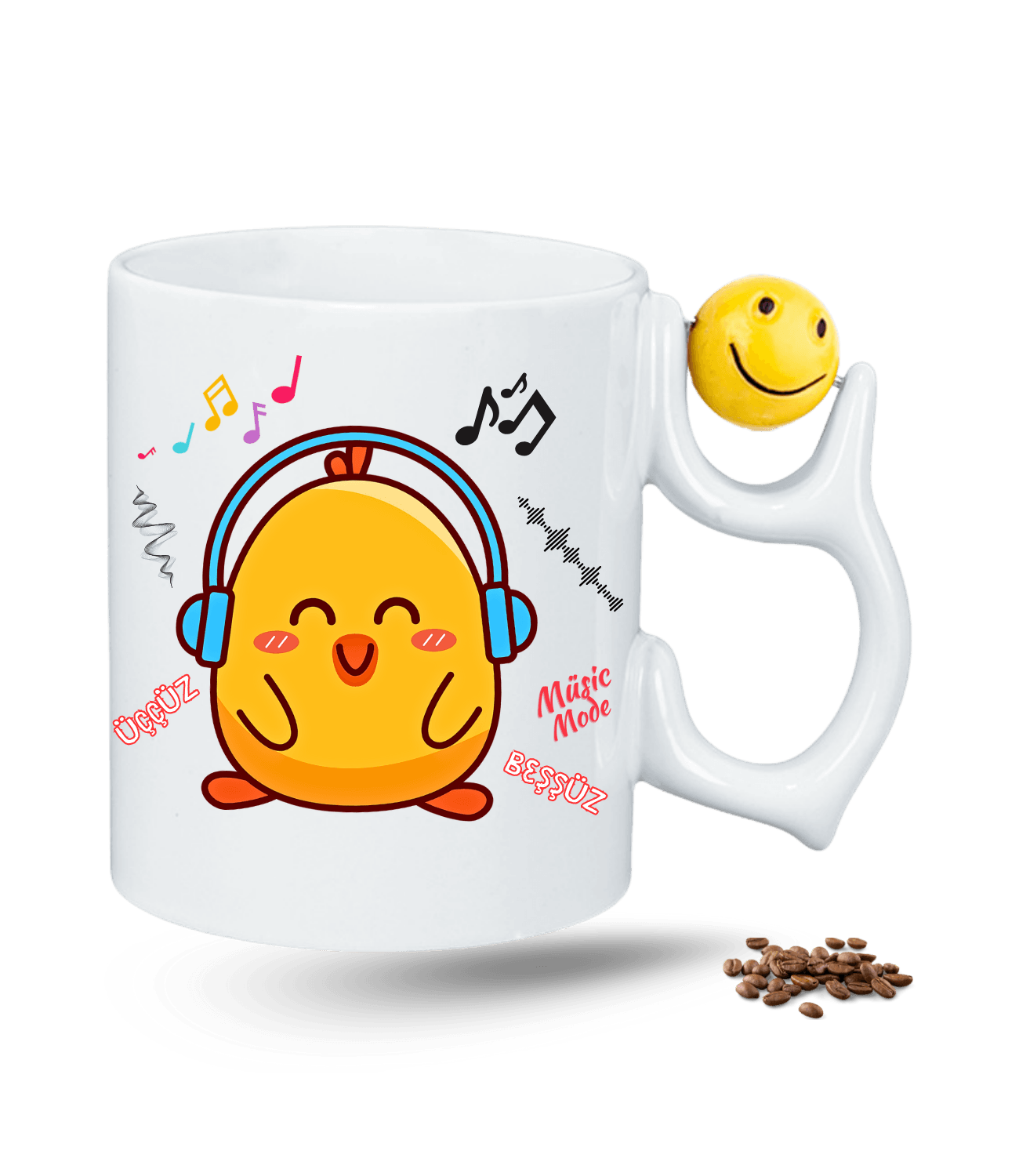 Müzik Sever Figür Baskılı Emoji Dönen Toplu Kupa Bardak Çay Kahve Fincanı