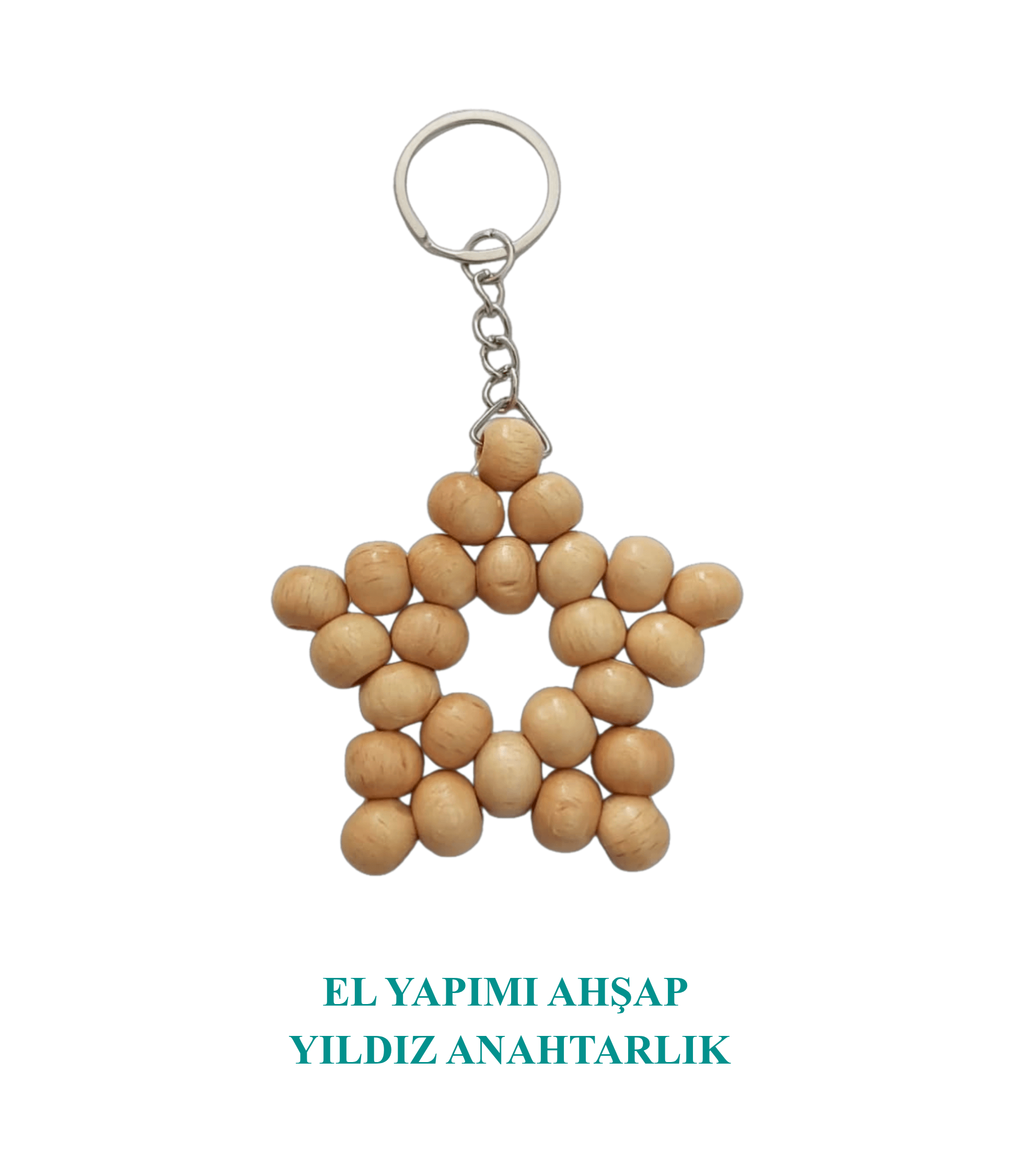 El Yapımı Yıldız Ahşap Anahtarlık Natural