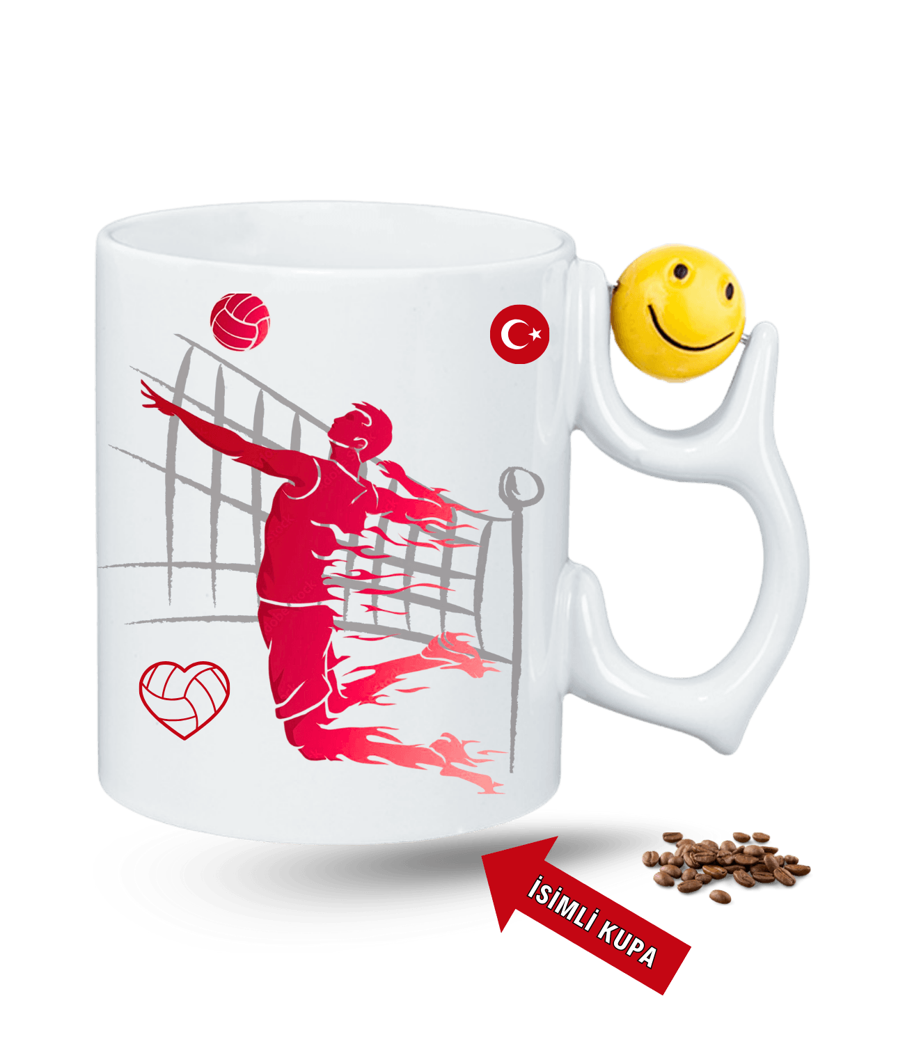 Voleybol Temalı Erkek Oyunculu Smaç Baskılı Emoji Dönen Toplu Kupa Bardak Çay Kahve Fincanı