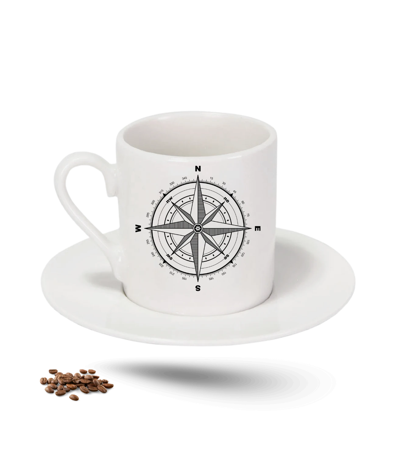 Camping Temalı Pusula Baskılı Porselen Türk Kahvesi Fincanı Tekli