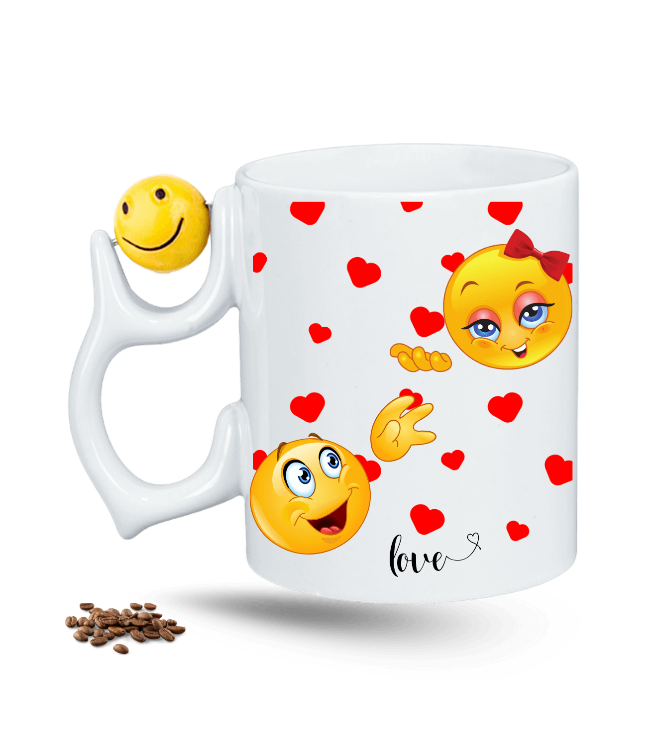 Love Emoji Kalpli Baskılı Emoji Dönen Toplu Kupa Bardak Çay Kahve Fincanı