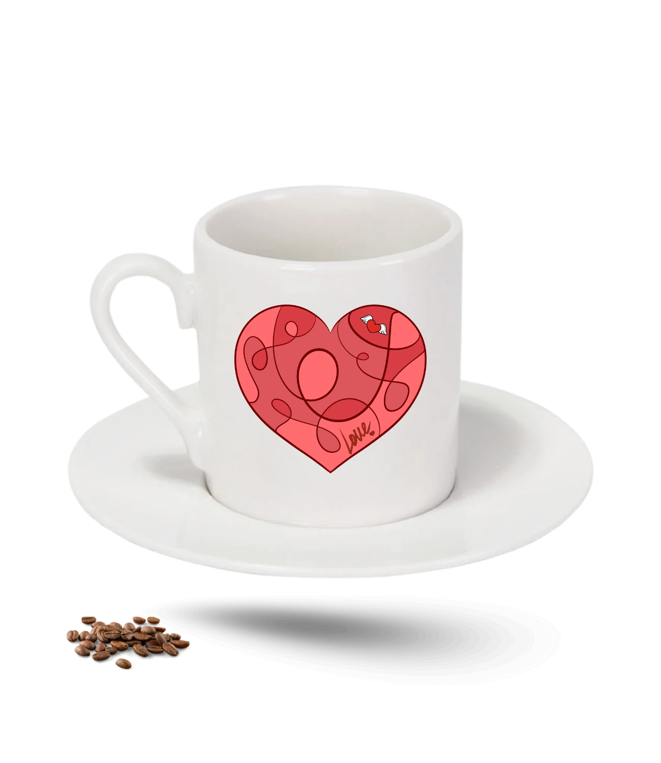 Aşk Temalı Kalpli Love Baskılı Porselen Türk Kahvesi Fincanı Tekli