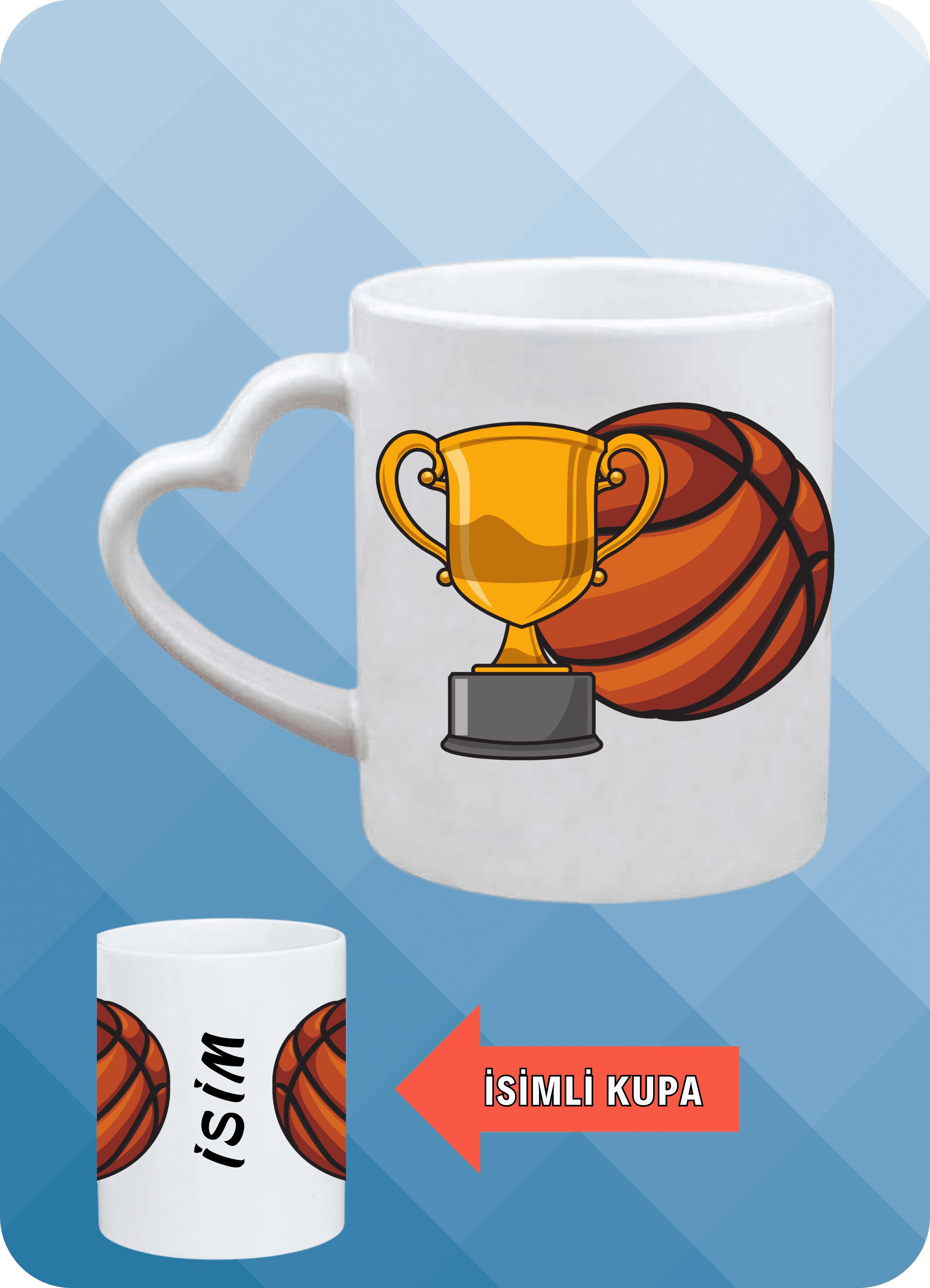 Basketbol Temalı Basket Sever Kalp Kulplu Kupa Bardak Çay Kahve Fincanı-7