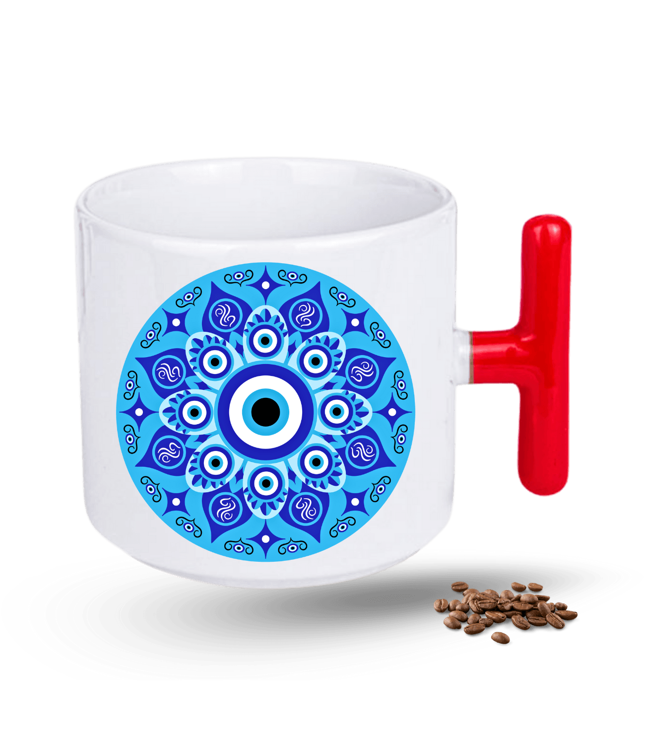 Mandala Temalı Nazarlık Baskılı T Saplı Porselen Kupa Bardak