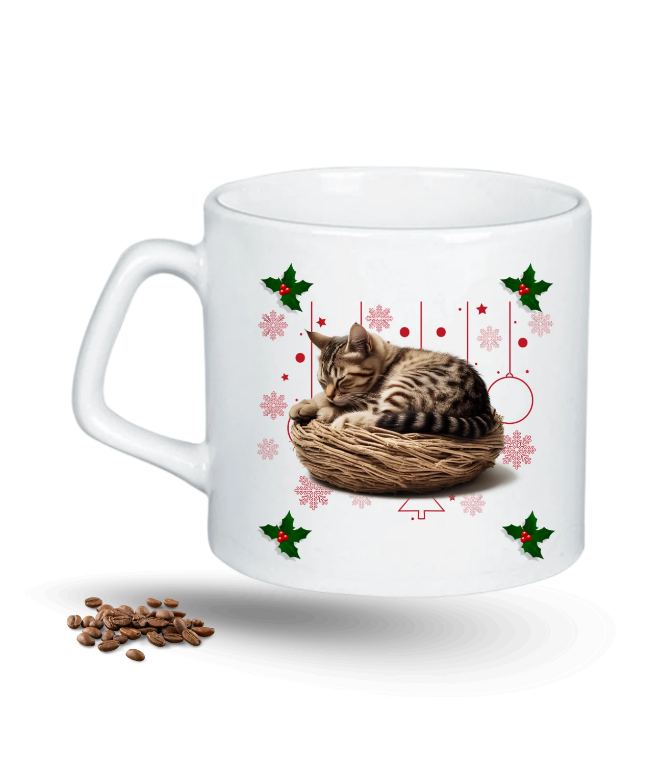 Noel Kedi Temalı Kedi Sever Baskılı Porselen Afilli Kupa Bardak