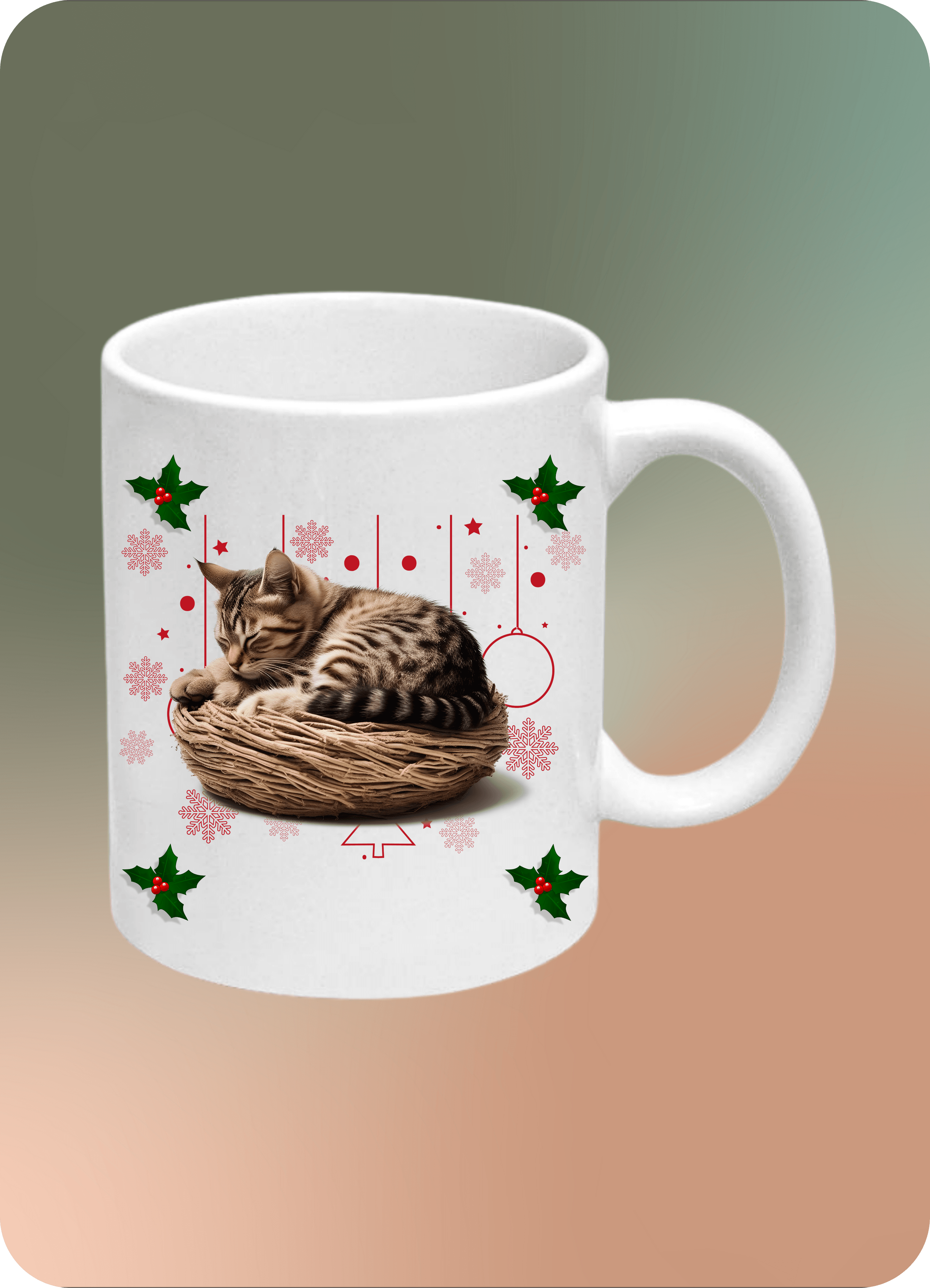 Noel Kedisi Baskılı Cute Cats Kupa Bardak Çay Kahve Fincanı