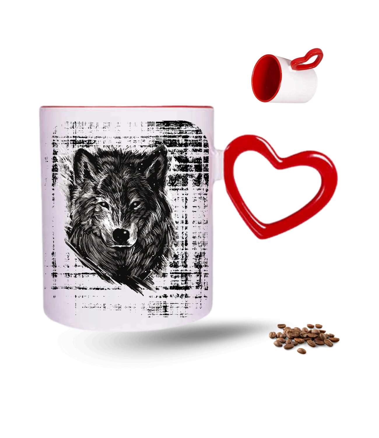 Kurt Asena Temalı Baskılı Kırmızı Kalpli Porselen Kupa Bardak