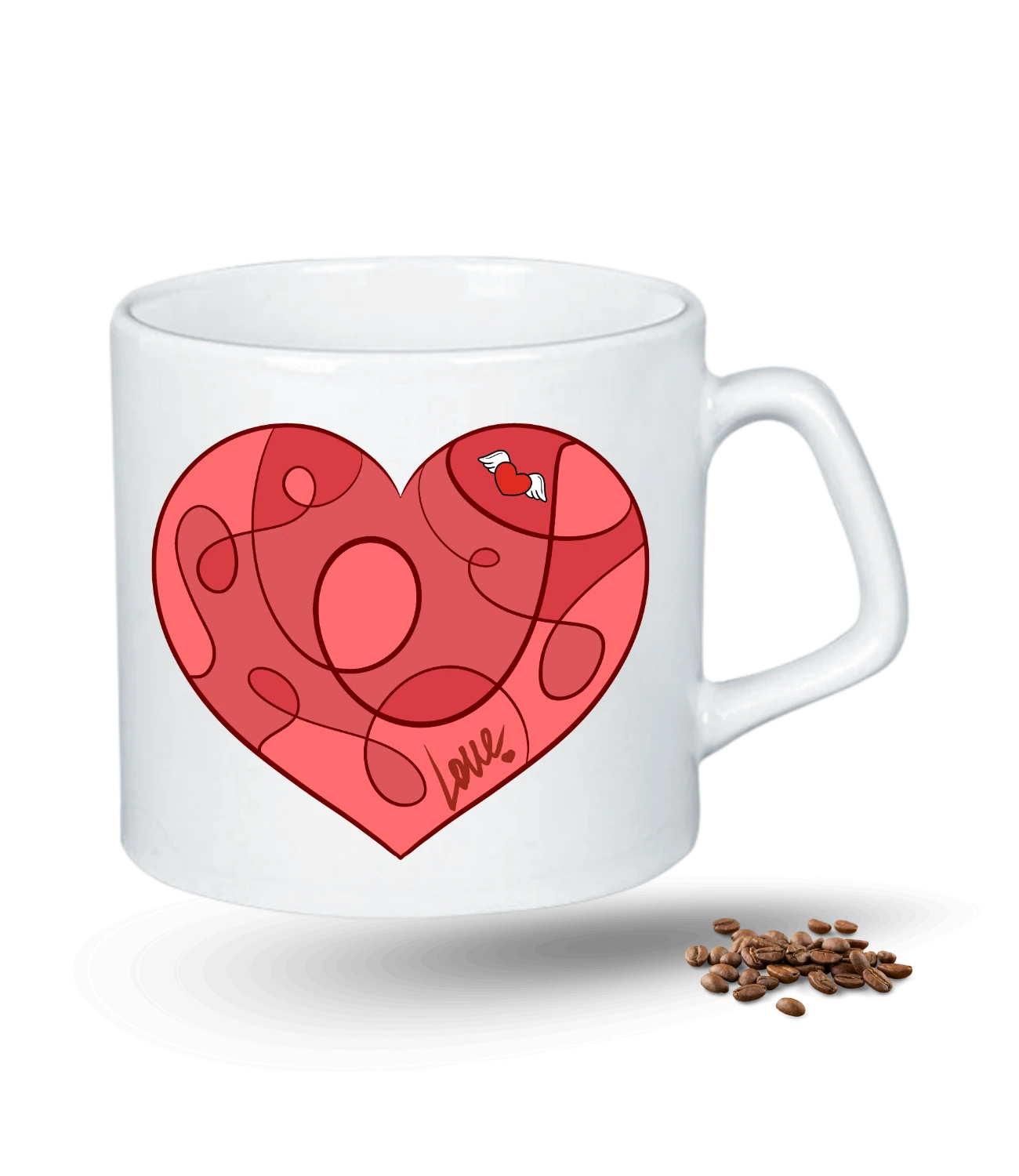 Aşk Temalı Kalpli Love Baskılı Porselen Afilli Kupa Bardak