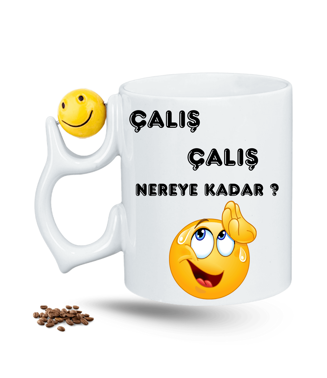 Çalış Çalış Nereye Kadar Baskılı Emoji Dönen Toplu Kupa Bardak Çay Kahve Fincanı