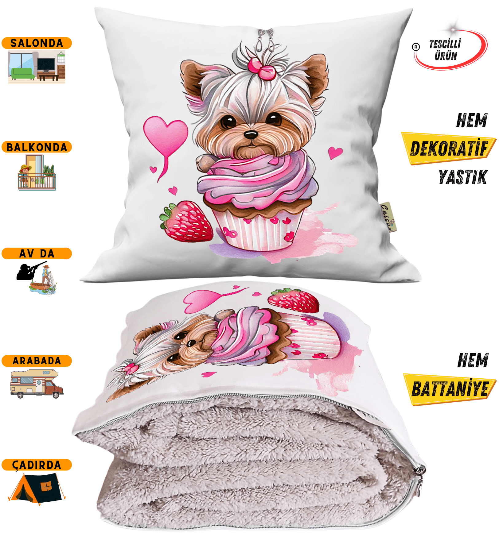Sevimli Terrier Dog Kalpli Baskılı Tv Battaniyeli Opsiyonel Dekoratif Yastık Kırlent 2 in 1 Battaniye
