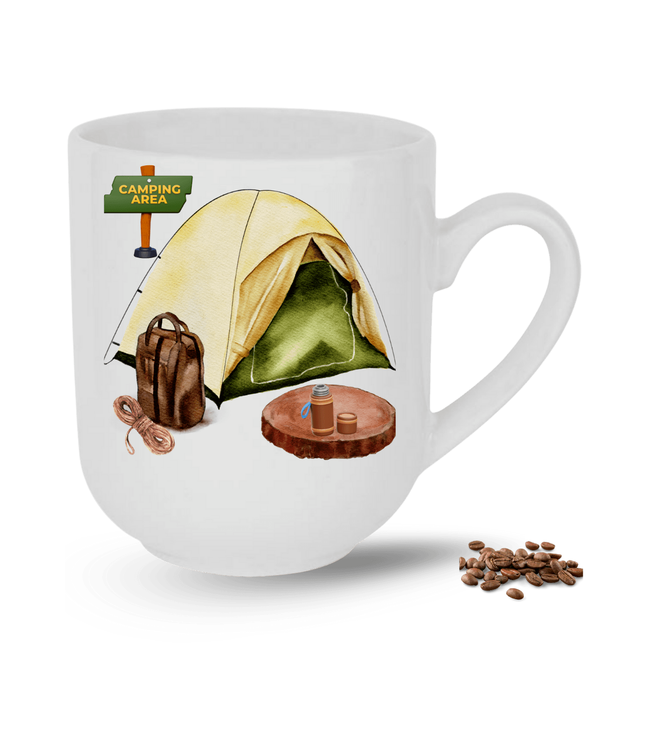 Camping Temalı Kamp Çadırı Baskılı Elit Lüx Porselen Kupa Bardak
