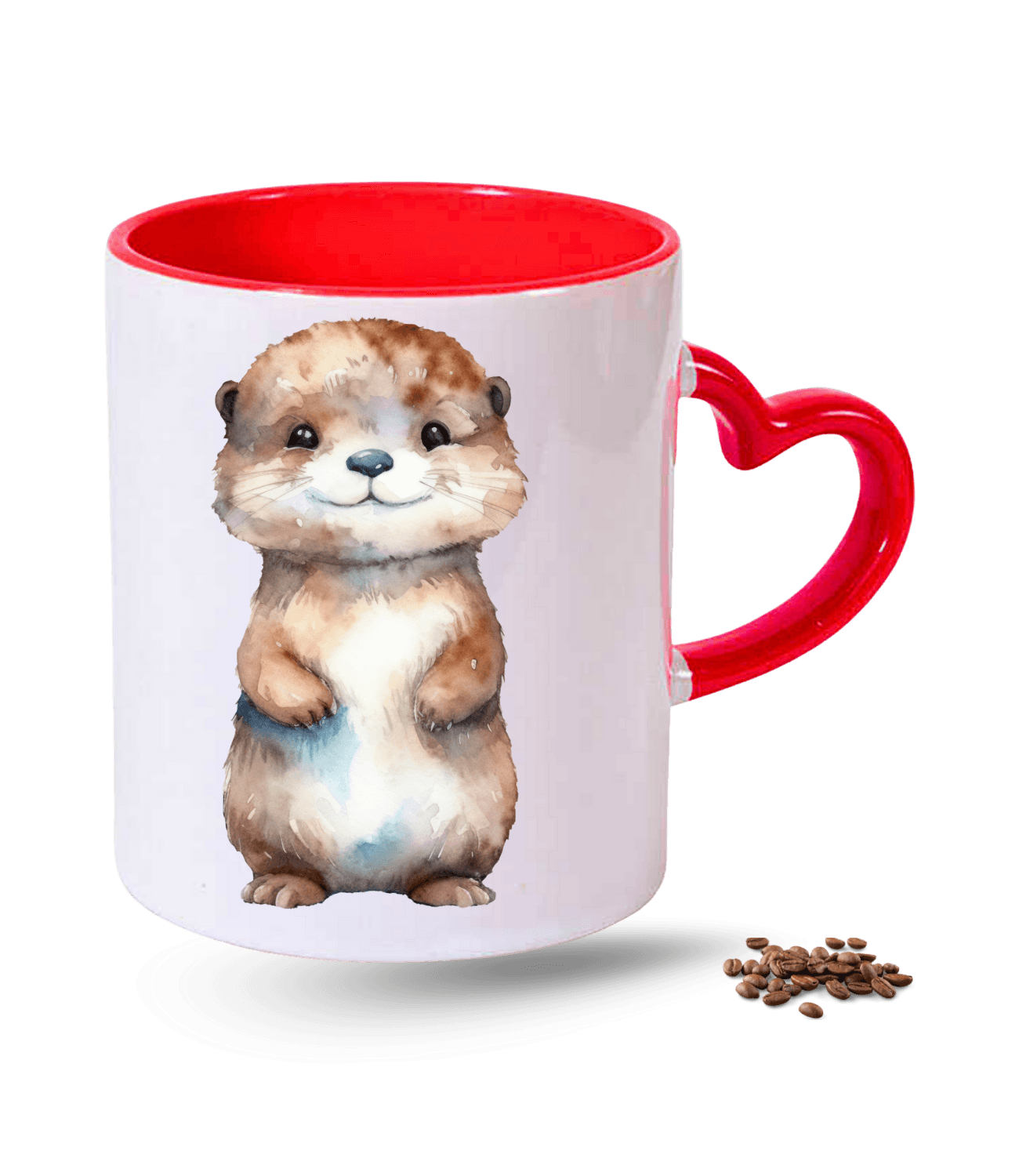 Sevimli Anime Su Samuru Cute Baskılı Kırmızı Kalpli Porselen Kupa Bardak
