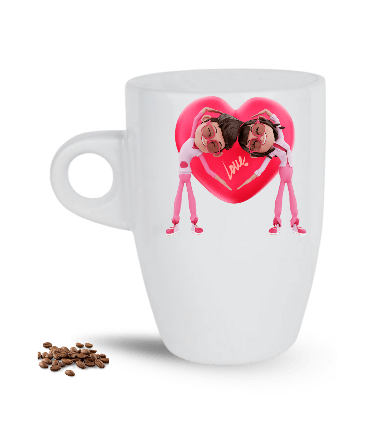 Aşk Temalı Sevgililer Love Kalp Baskılı Porselen Latte Kupa Bardak
