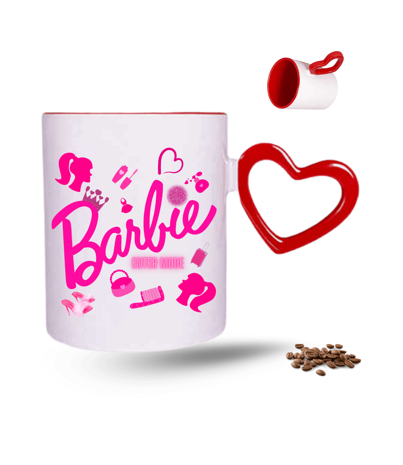 Enter Mode Barbies Baskılı Kırmızı Kalpli Porselen Kupa Bardak